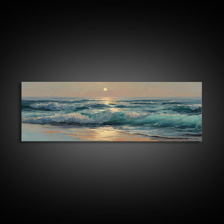 Porthole View of Waves and Moon Canvas Print, Nautical Art, Modern Decor, Coastal Decor, Fine Art, Harbor, Poster, Wall Decor, NAU-3x1-14