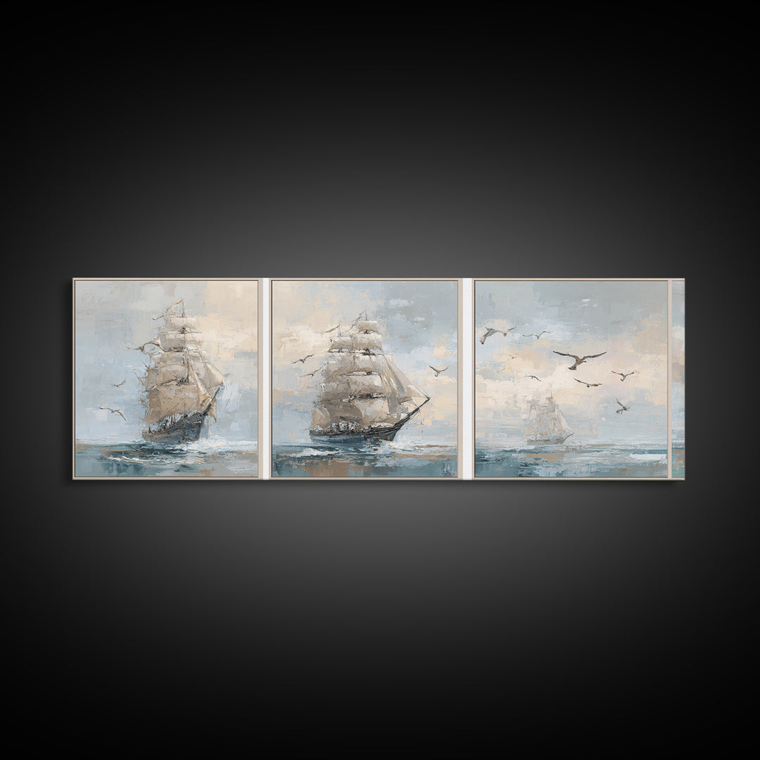 Sea Captain Portrait Framed Canvas Print, Nautical Art, Room Decor, Coastal Decor, Oil Painting, Harbor, Printable, NAU-3x1-23