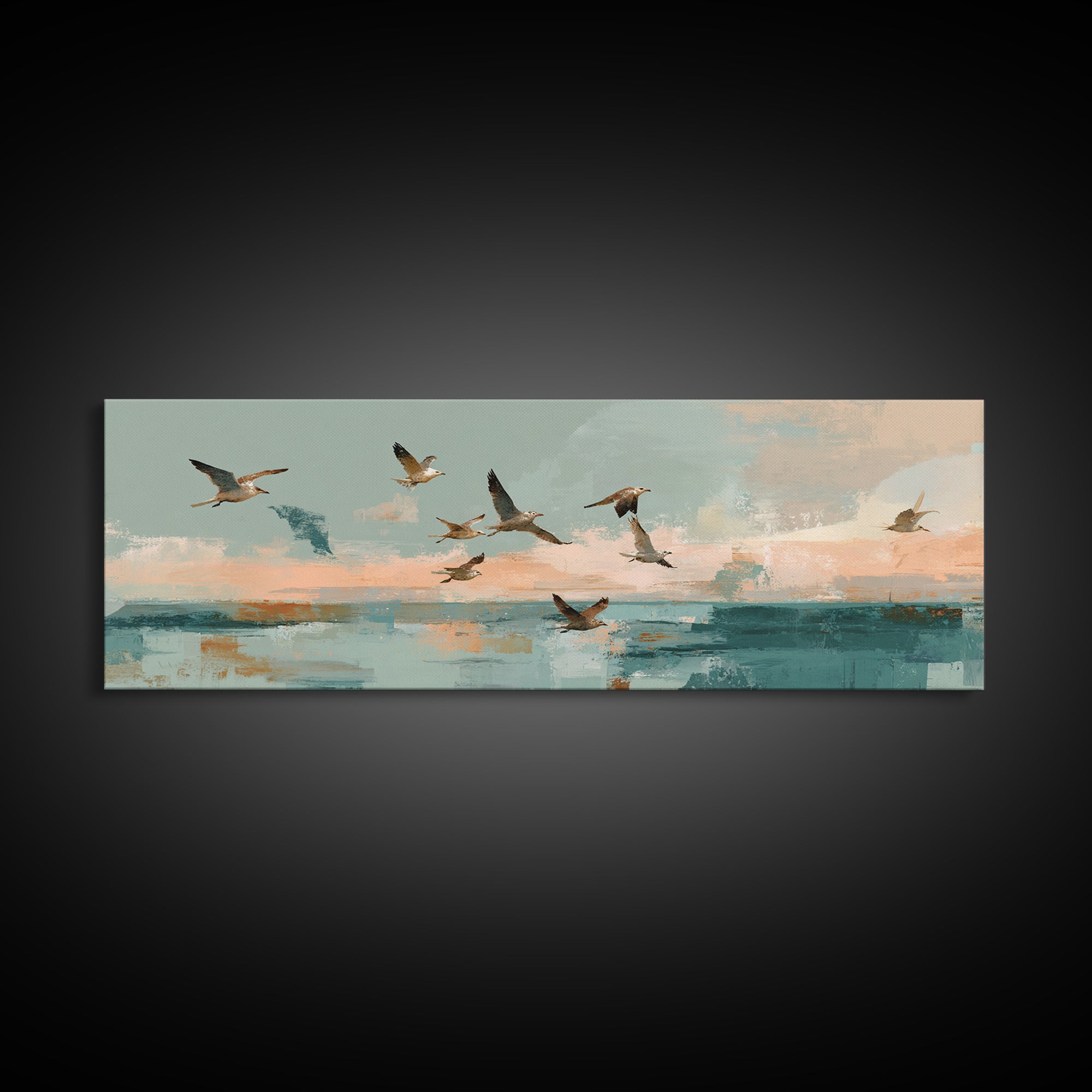 Coastal Gulls Flying Canvas Print, Nautical Art, Beach Decor, Coastal Decor, Fine Art, Harbor, Statement Artwork, Boho Decor, NAU-3x1-33