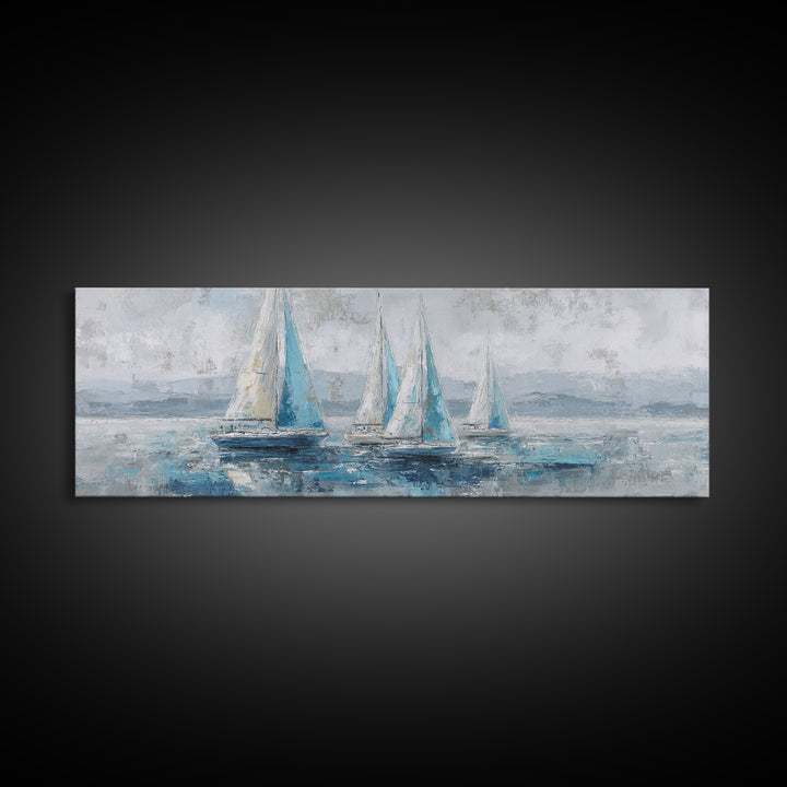Blueprint Sailboat Technical Drawing Canvas Print, Nautical Art, Neutral Decor, Coastal Decor, Fine Art, Harbor, Home Decor, NAU-3x1-40