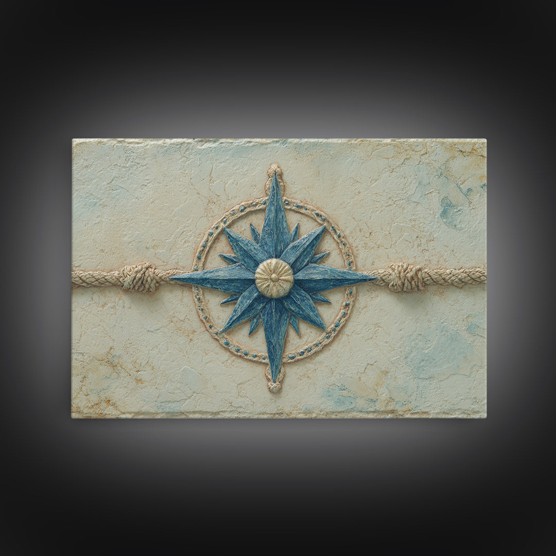 Nautical Star Compass Rose Framed Canvas Print, Nautical Art, Printable Art, Coastal Decor, Fine Art, Harbor, Gallery Wall, NAU-3x2-18