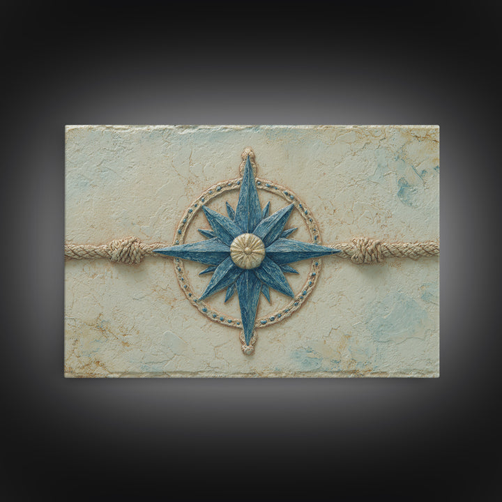 Nautical Star Compass Rose Framed Canvas Print, Nautical Art, Printable Art, Coastal Decor, Fine Art, Harbor, Gallery Wall, NAU-3x2-18