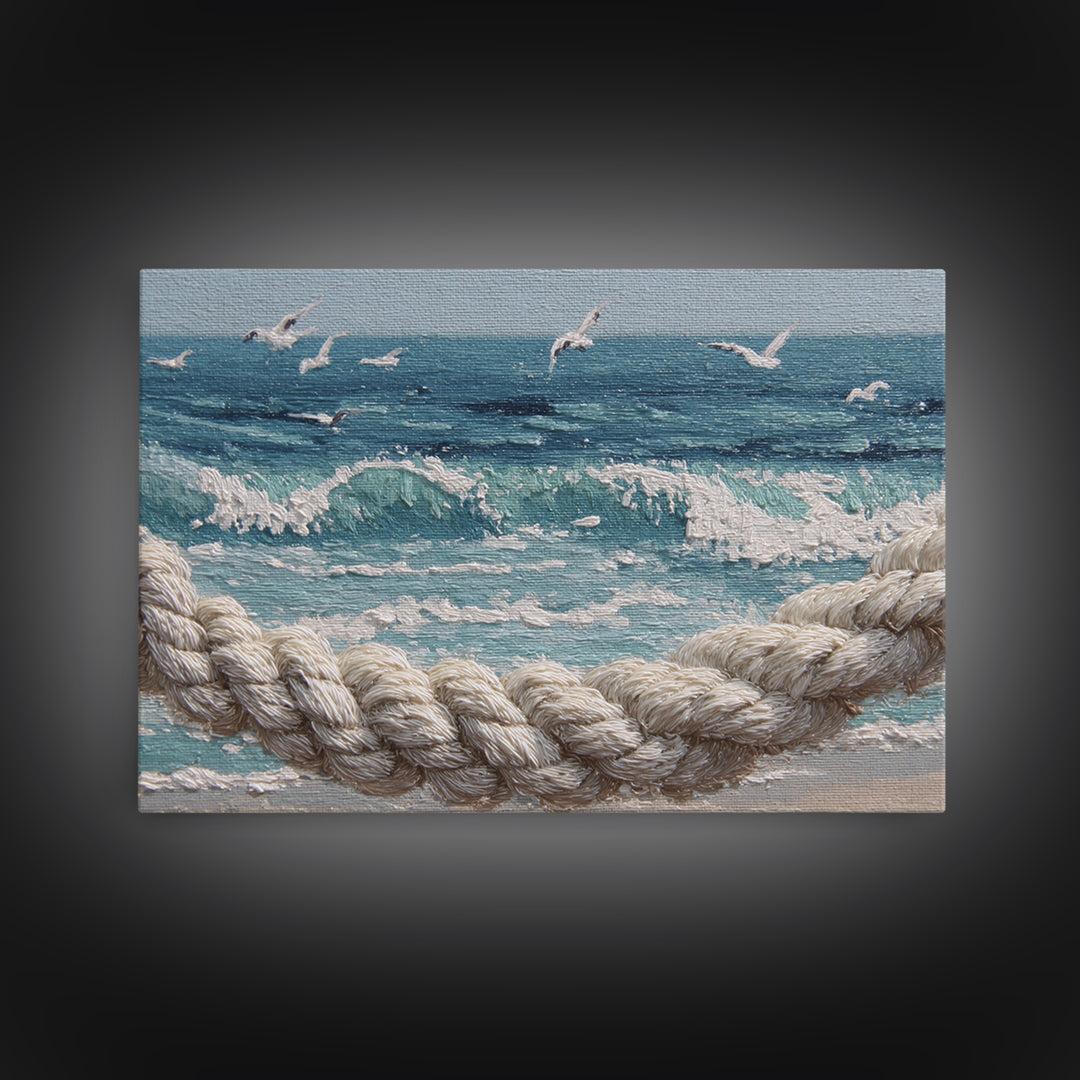 Knotted Rope Pattern Framed Canvas Print, Nautical Art, Statement Artwork, Coastal Decor, Fine Art, Harbor, Wall Decor, NAU-3x2-85