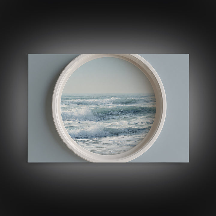 Porthole View of Waves and Moon Canvas Print, Nautical Art, Landscape Art, Coastal Decor, Fine Art, Harbor, Textured Painting, NAU-3x2-98