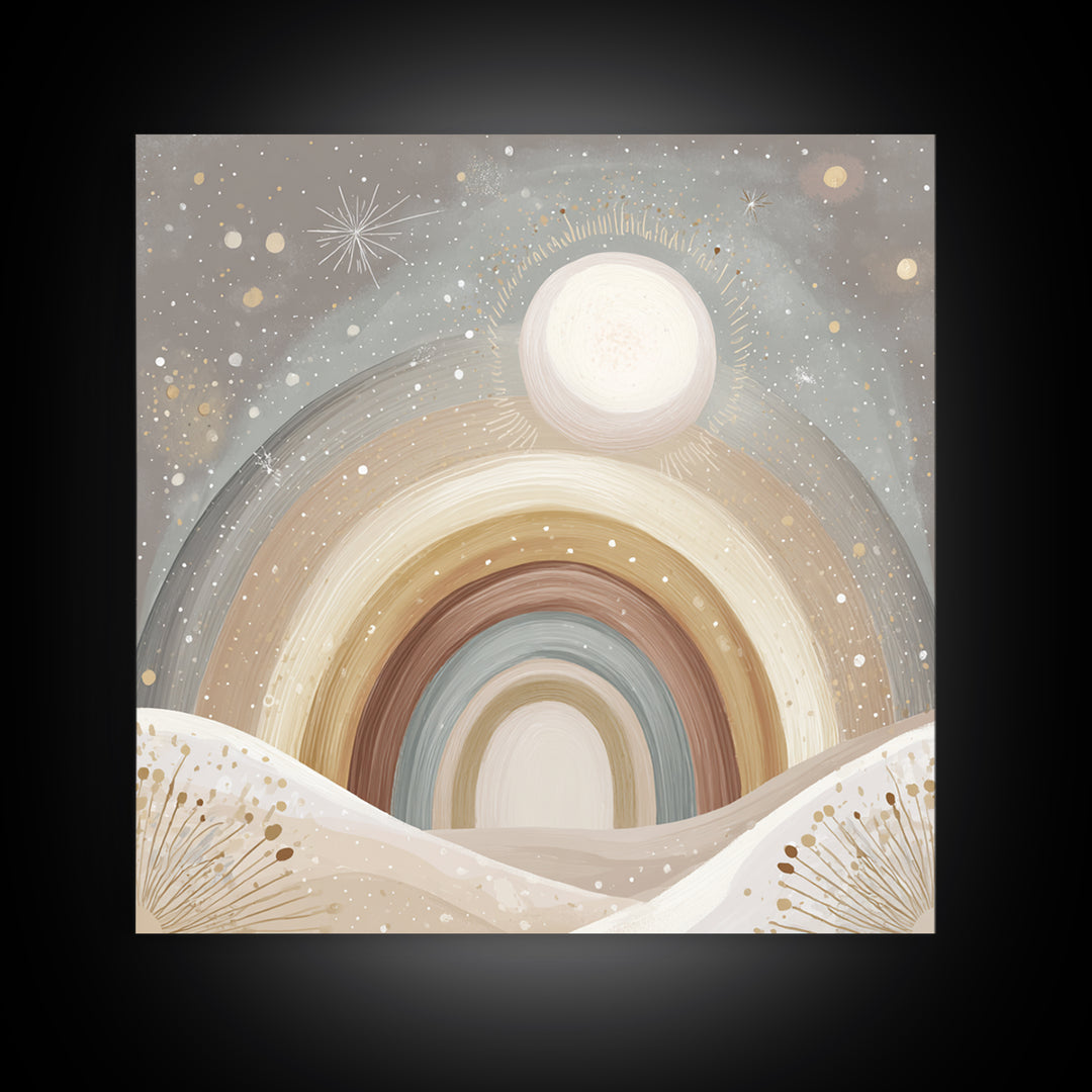 Neutral Boho Sun and Arch Shapes Framed Canvas Print, Nursery Decor, Nursery Art, Abstract Art, Nursery, Kids Wall Art, NDE-1x1-11