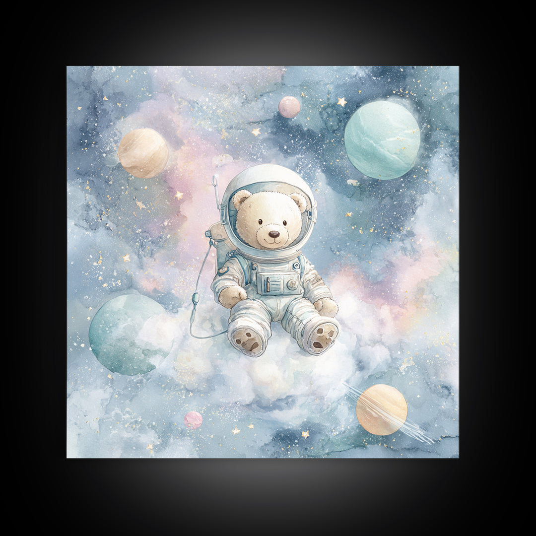 Little Astronaut Bear Canvas Print, Nursery Decor, Wall, Oil Painting, Nursery, Nursery Wall Decals, Woodland Nursery, NDE-1x1-15