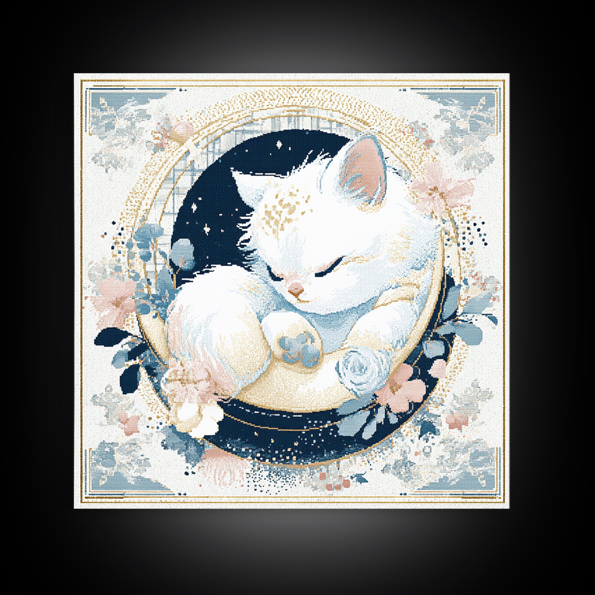 Sleeping Kitten on Crescent Moon Canvas Print, Nursery Decor, Gallery Decor, Fine Art, Nursery, Wall Art, Home Decor, NDE-1x1-17