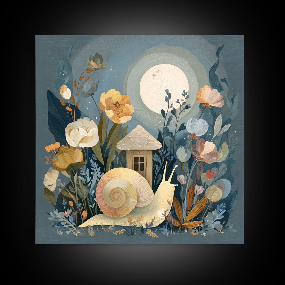 Garden Snail with Mushroom House Canvas Print, Nursery Decor, Nursery, Nursery, Baby Girl Nursery Decor, Nursery Name Sign, NDE-1x1-23