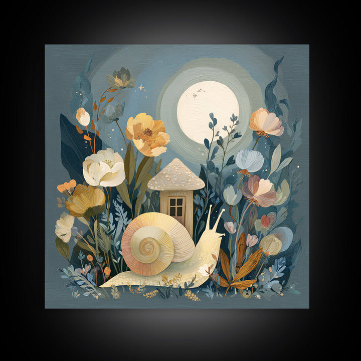 Garden Snail with Mushroom House Canvas Print, Nursery Decor, Nursery, Nursery, Baby Girl Nursery Decor, Nursery Name Sign, NDE-1x1-23