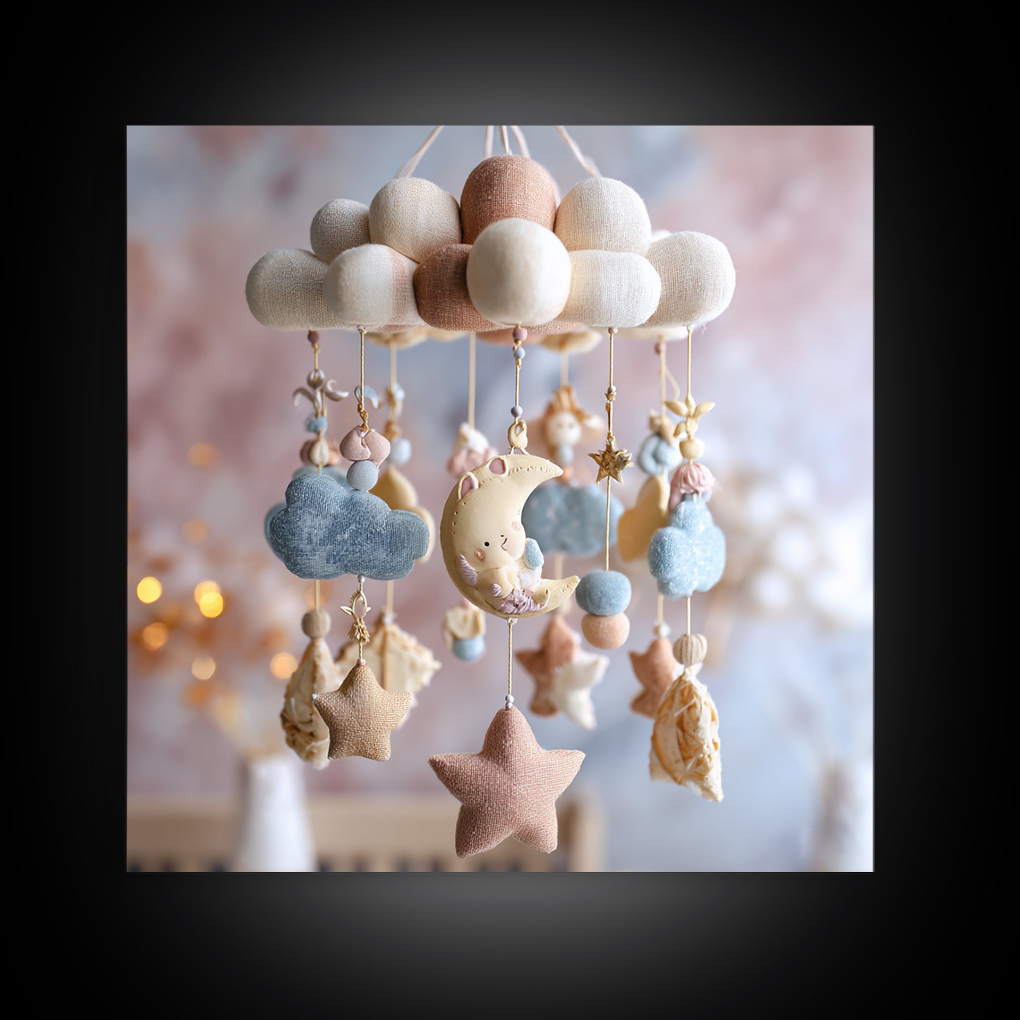 Moon Phase Mobile Framed Canvas Print, Nursery Decor, Playroom Decor, Fine Art, Nursery, Boy Nursery Decor, Gallery Decor, NDE-1x1-27