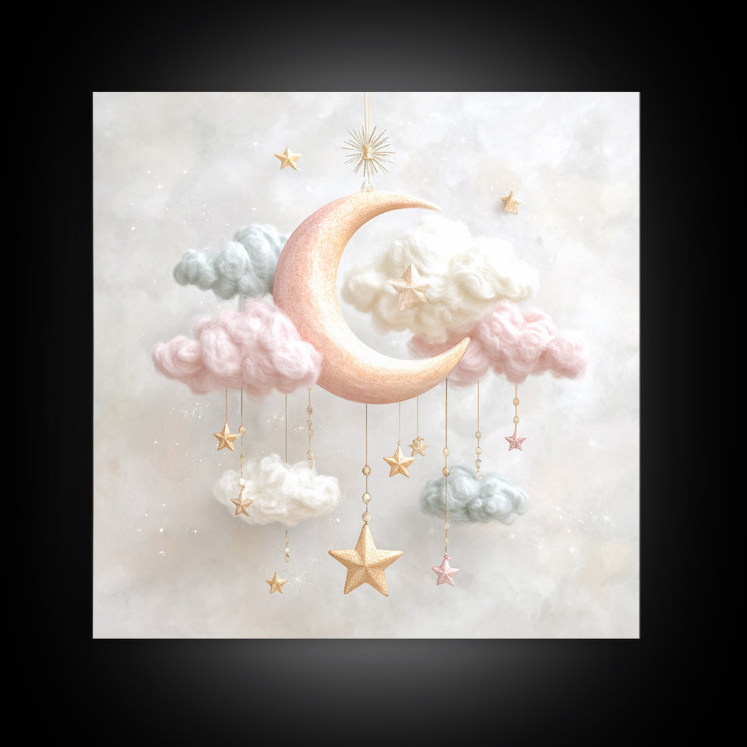 Moon Phase Mobile Canvas Print, Nursery Decor, Wall Decals, Abstract Art, Nursery, Girl Nursery Decor, Nursery Name Sign, NDE-1x1-3