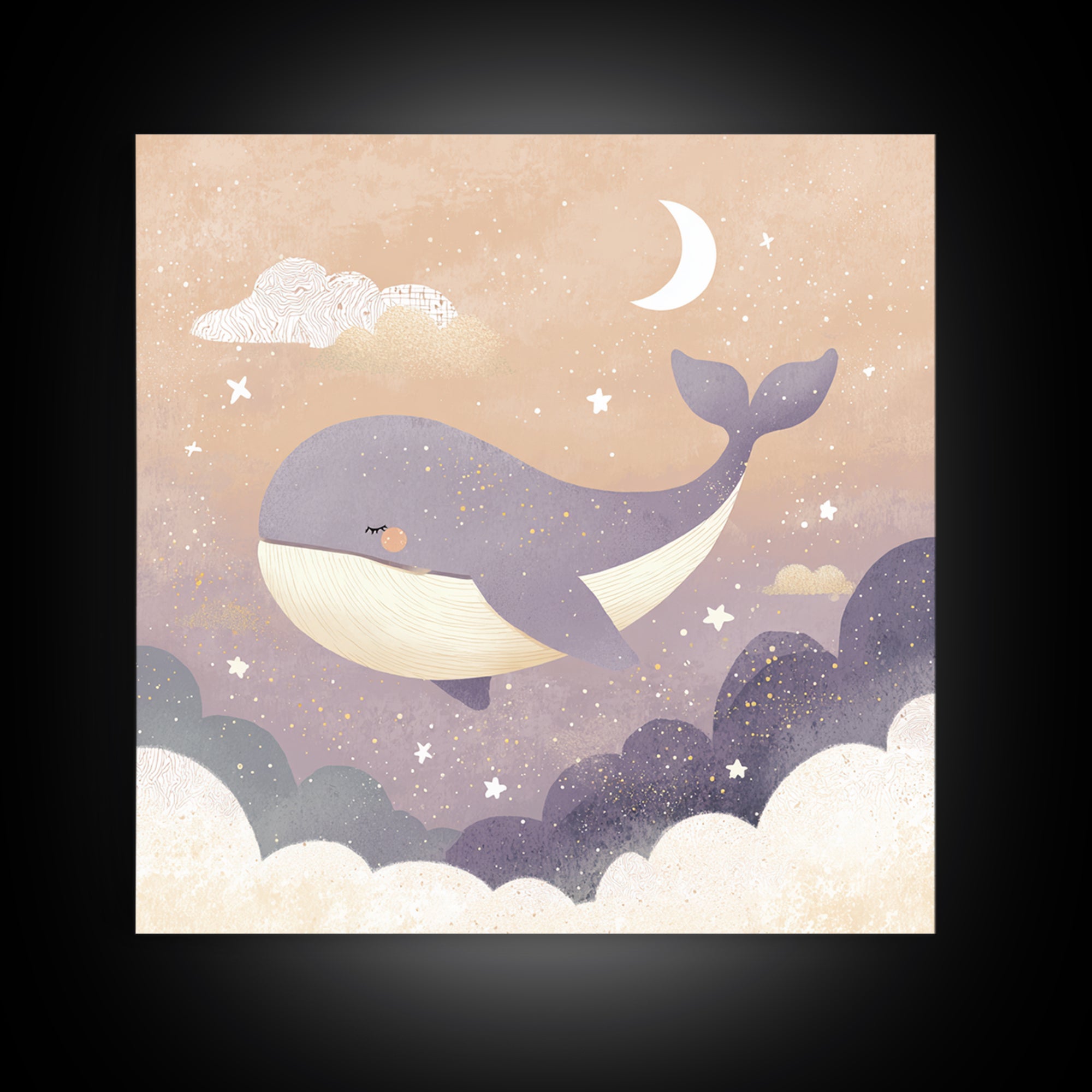 Baby Whale Swimming Through Stars Framed Canvas Print, Nursery Decor, Gallery Decor, Fine Art, Nursery, Wall Art, Home Decor, NDE-1x1-32