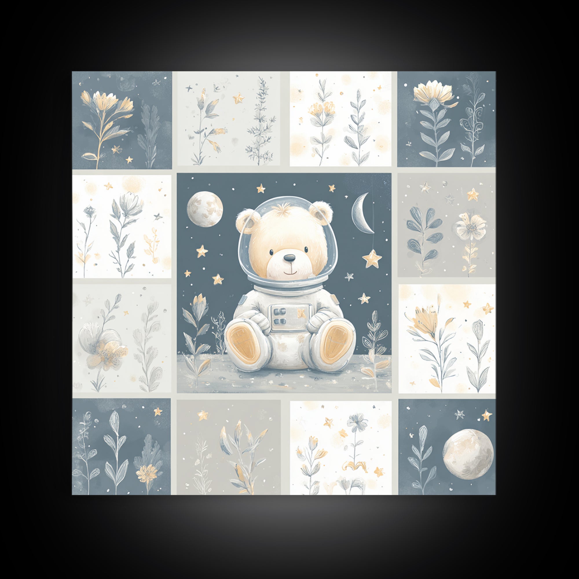 Little Astronaut Bear Framed Canvas Print, Nursery Decor, Safari Nursery Decor, Fine Art, Nursery, Modern Decor, Fine Art Print, NDE-1x1-39