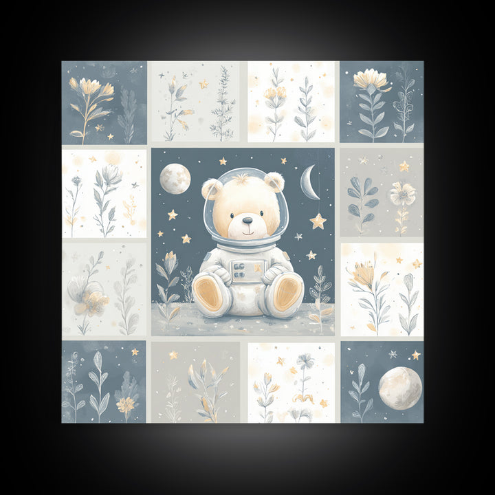 Little Astronaut Bear Framed Canvas Print, Nursery Decor, Safari Nursery Decor, Fine Art, Nursery, Modern Decor, Fine Art Print, NDE-1x1-39