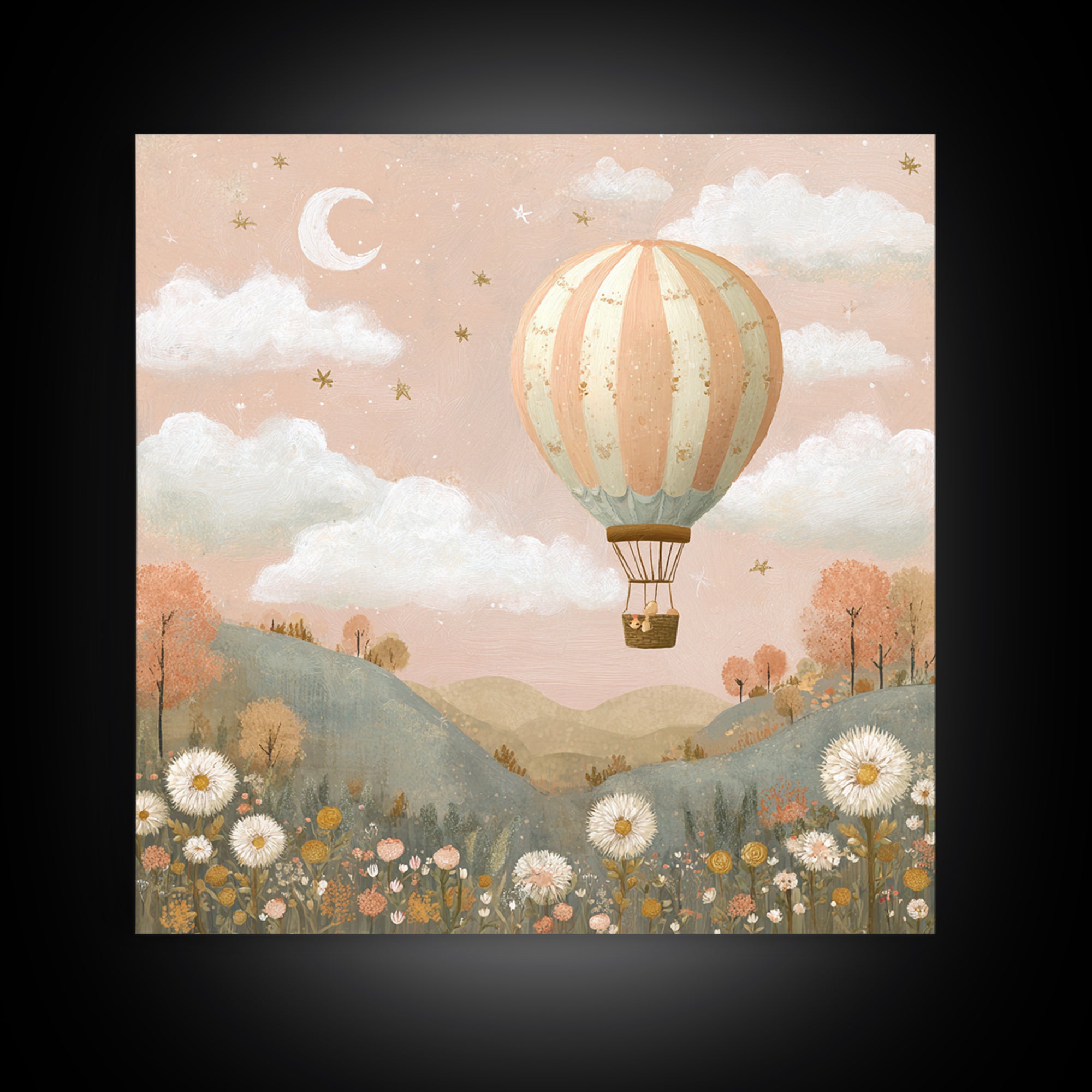 Hot Air Balloon Drifting Canvas Print, Nursery Decor, Safari Nursery Decor, Fine Art, Nursery, Modern Decor, Fine Art Print, NDE-1x1-60