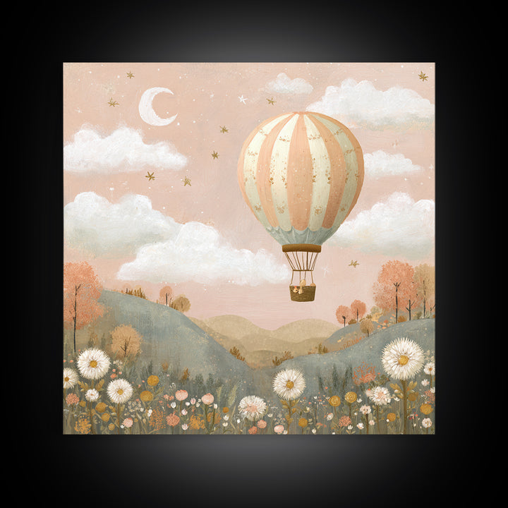Hot Air Balloon Drifting Canvas Print, Nursery Decor, Safari Nursery Decor, Fine Art, Nursery, Modern Decor, Fine Art Print, NDE-1x1-60