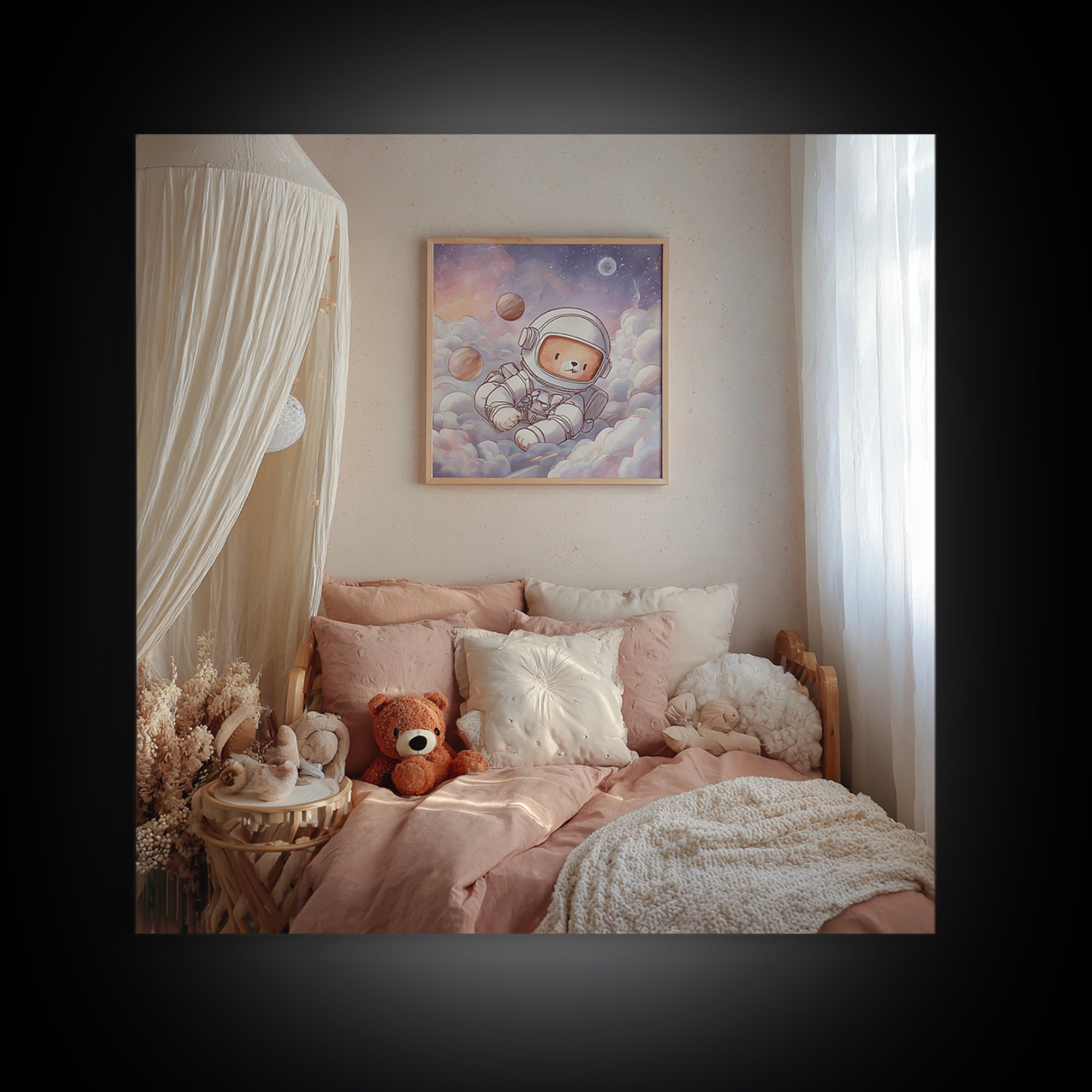 Little Astronaut Bear Framed Canvas Print, Nursery Decor, Neutral Decor, Fine Art, Nursery, Home Decor, Wall Decor, Art Print, NDE-1x1-63