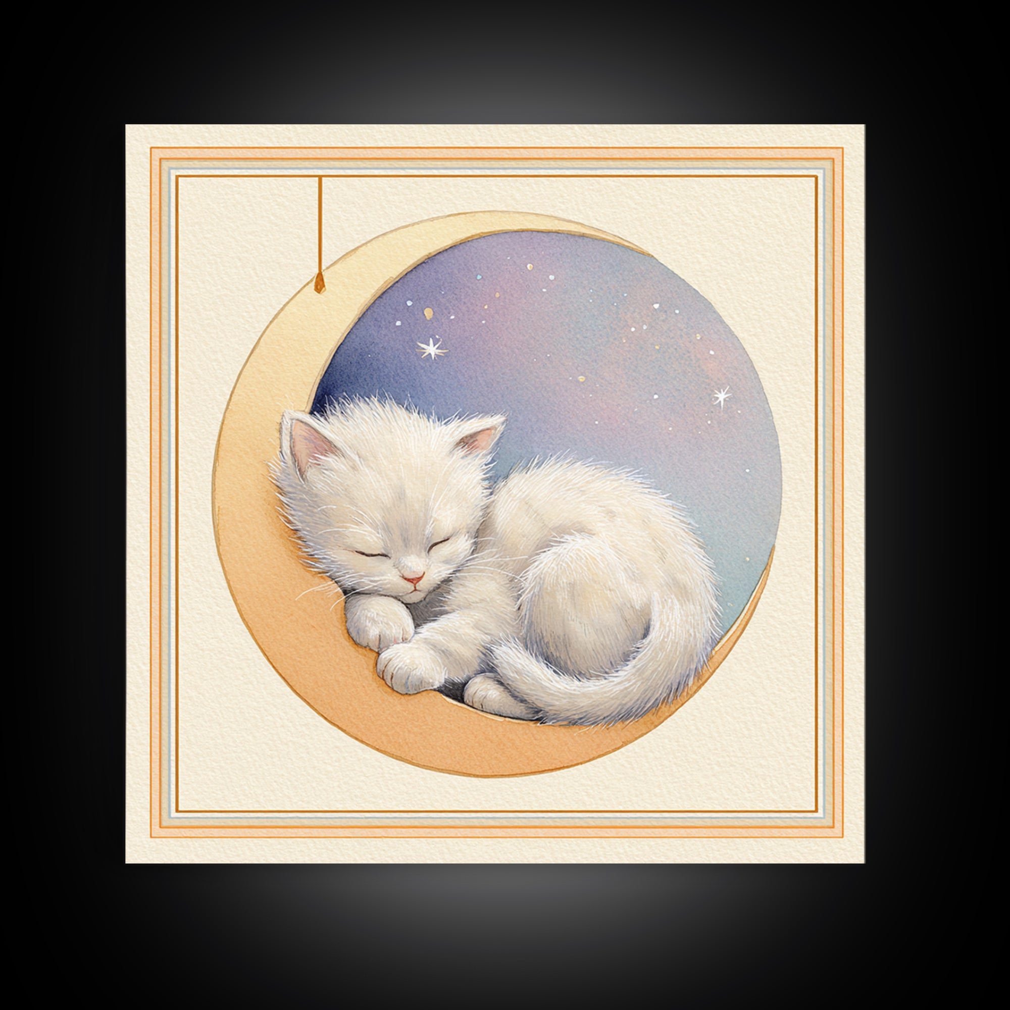 Sleeping Kitten on Crescent Moon Canvas Print, Nursery Decor, Contemporary Art, Nursery, Wall Decals, Nursery Wall Decor, NDE-1x1-89