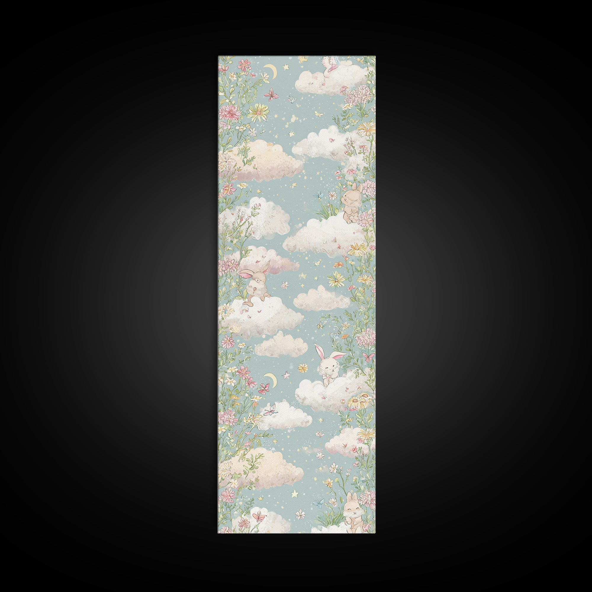 Pastel Butterfly and Wildflower Pattern Canvas Print, Nursery Decor, Nursery Wall Decals, Oil Painting, Nursery, NDE-1x3-100