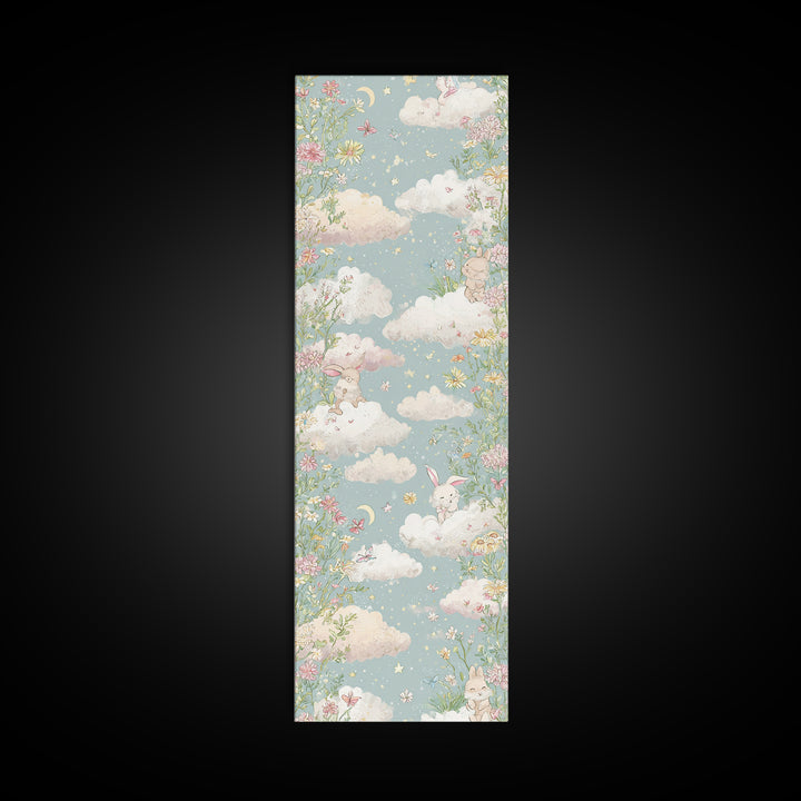 Pastel Butterfly and Wildflower Pattern Canvas Print, Nursery Decor, Nursery Wall Decals, Oil Painting, Nursery, NDE-1x3-100