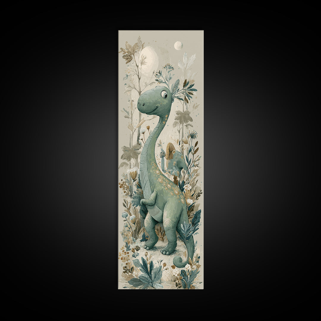 Gentle Dinosaur Family Framed Canvas Print, Nursery Decor, Nursery Wall Decor, Nursery, Nursery Name Sign, Kids Wall Art, NDE-1x3-19