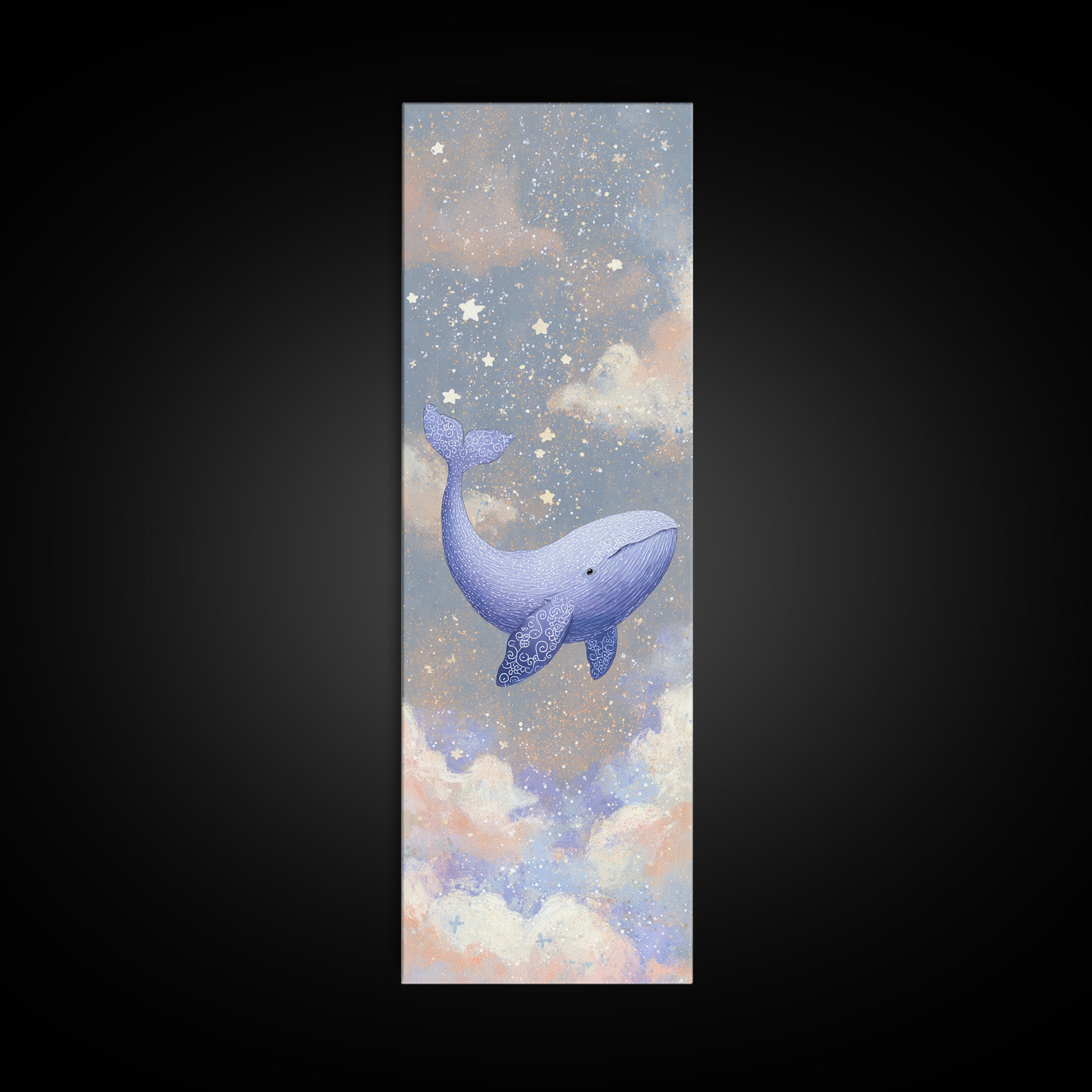 Baby Whale Swimming Through Stars Framed Canvas Print, Nursery Decor, Wall Decor, Fine Art, Nursery, Woodland Nursery Decor, NDE-1x3-20