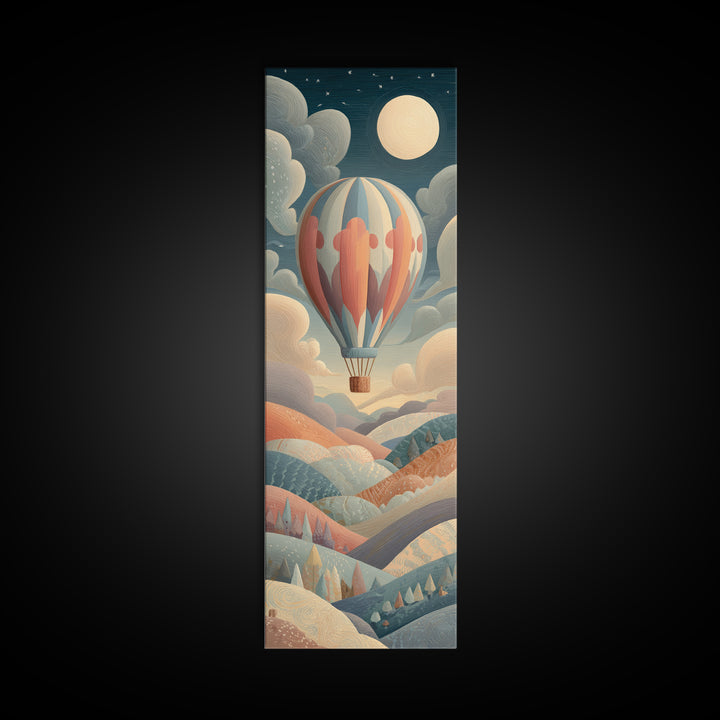 Hot Air Balloon Drifting Framed Canvas Print, Nursery Decor, Art Print, Nursery, Woodland Nursery Decor, Nursery Prints, NDE-1x3-24