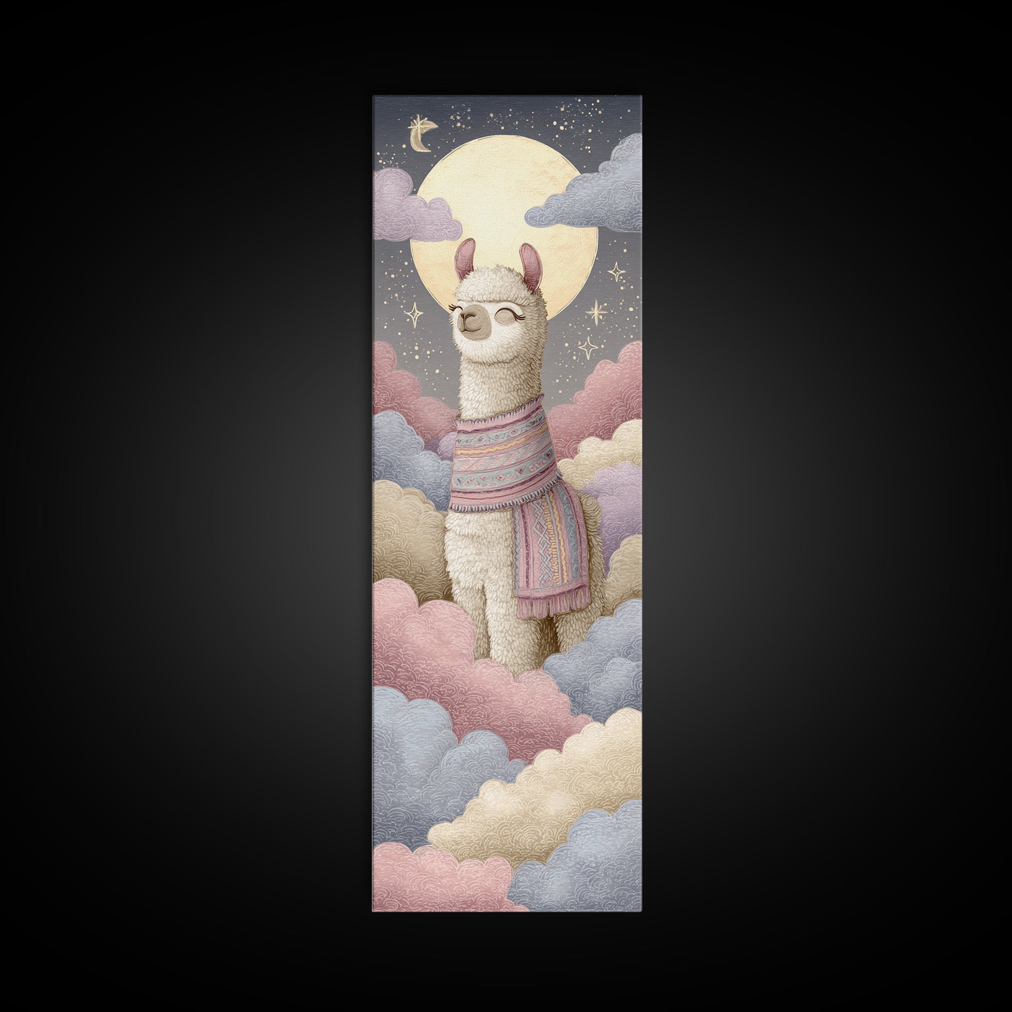 Cute Llama with Blanket Pattern Canvas Print, Nursery Decor, Playroom Decor, Nursery, Boy Nursery Decor, Gallery Decor, NDE-1x3-33