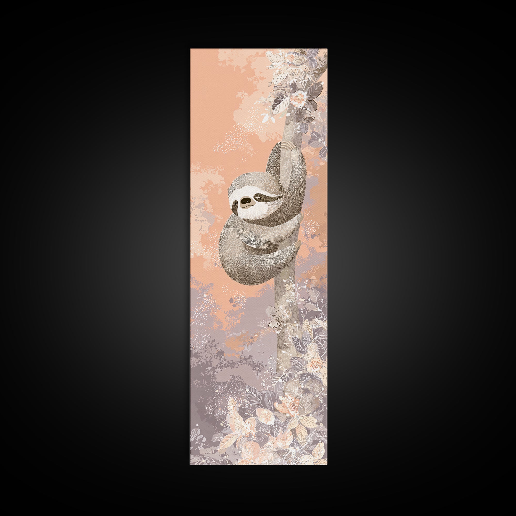Sleepy Sloth Hanging from Branch Canvas Print, Nursery Decor, Neutral Decor, Oil Painting, Nursery, Home Decor, Wall Decor, NDE-1x3-42