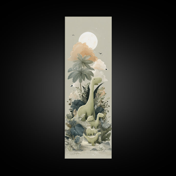 Gentle Dinosaur Family Canvas Print, Nursery Decor, Floral Wall Art, Fine Art, Nursery, Gallery Decor, Neutral Decor, NDE-1x3-43