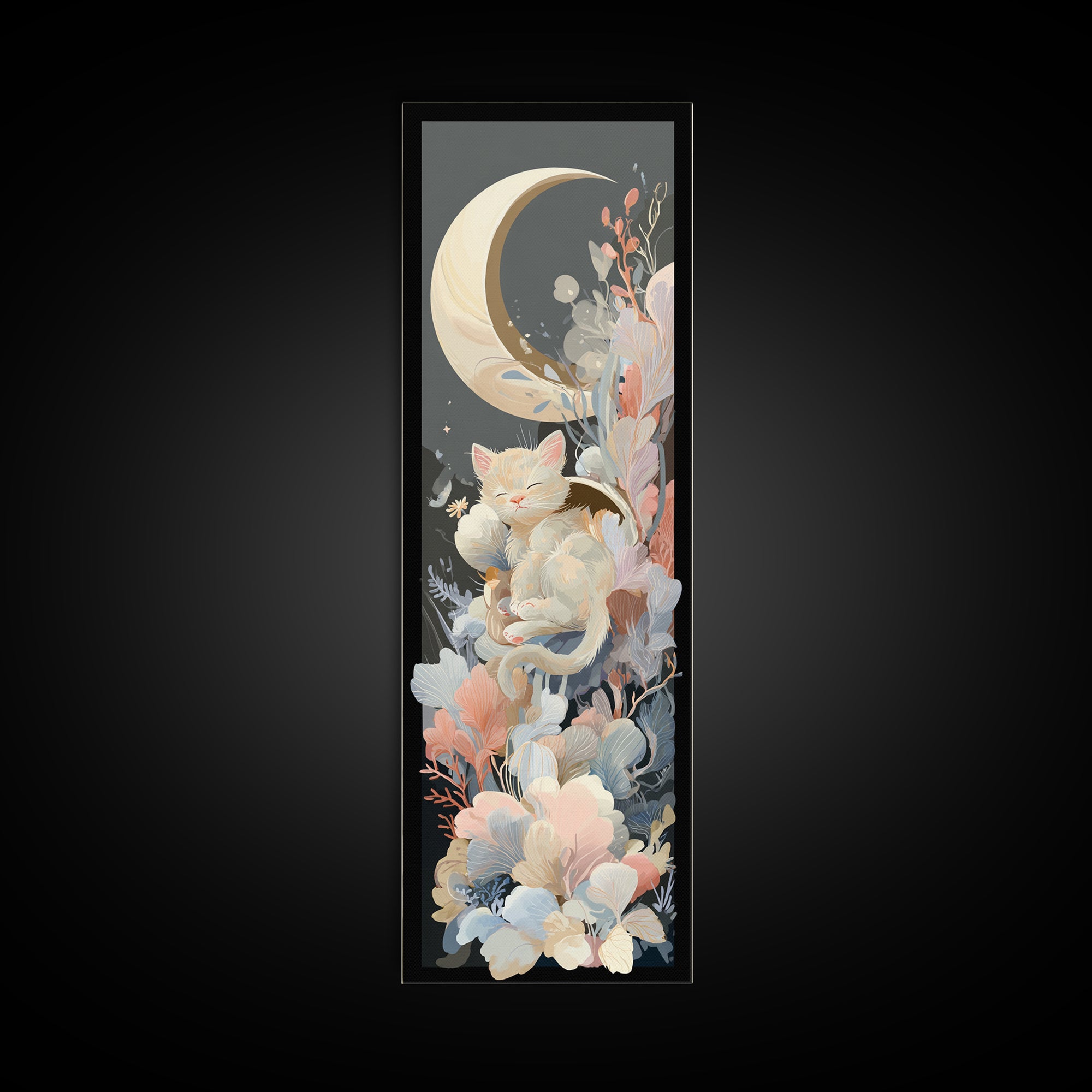 Sleeping Kitten on Crescent Moon Canvas Print, Nursery Decor, Fine Art Print, Fine Art, Nursery, Nursery Wall Art, NDE-1x3-5