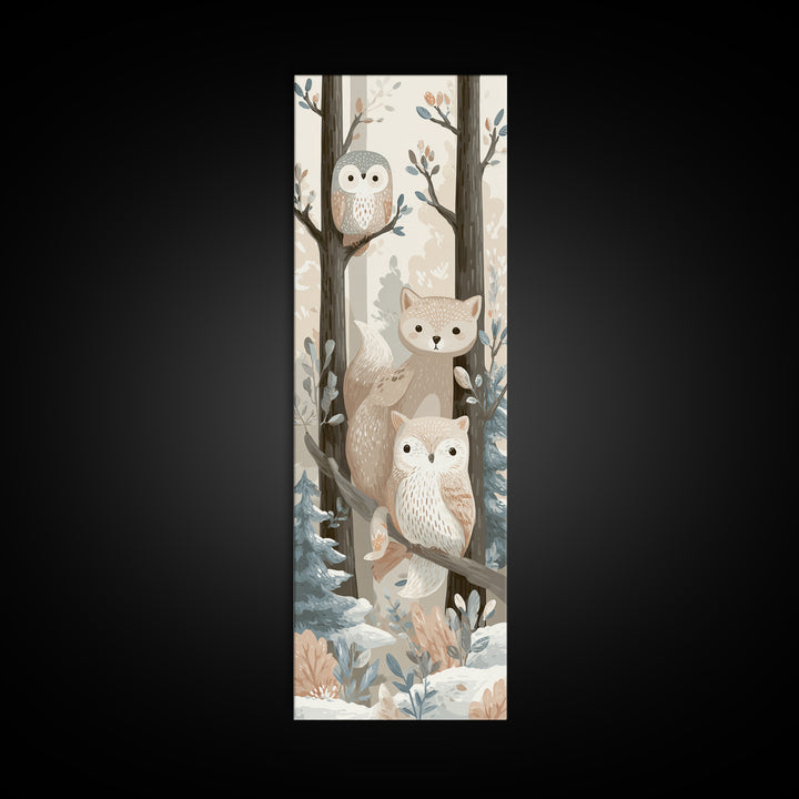 Fox and Owl Friends Framed Canvas Print, Nursery Decor, Fine Art Print, Fine Art, Nursery, Printable Wall Art, Nursery Wall Art, NDE-1x3-50