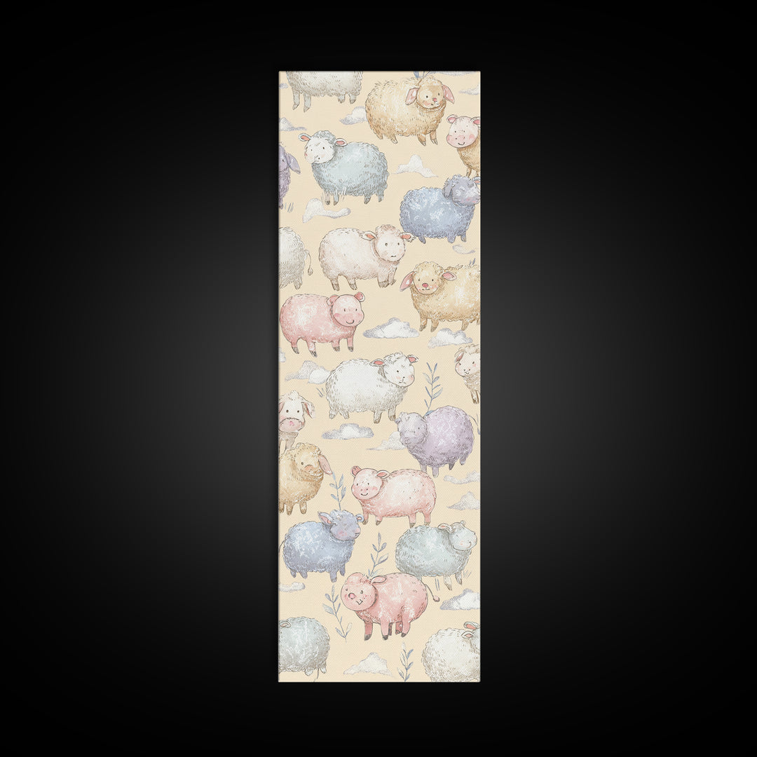 Farm Animals in Soft Watercolor Style Framed Canvas Print, Nursery Decor, Nursery Wall Decal, Oil Painting, Nursery, NDE-1x3-54