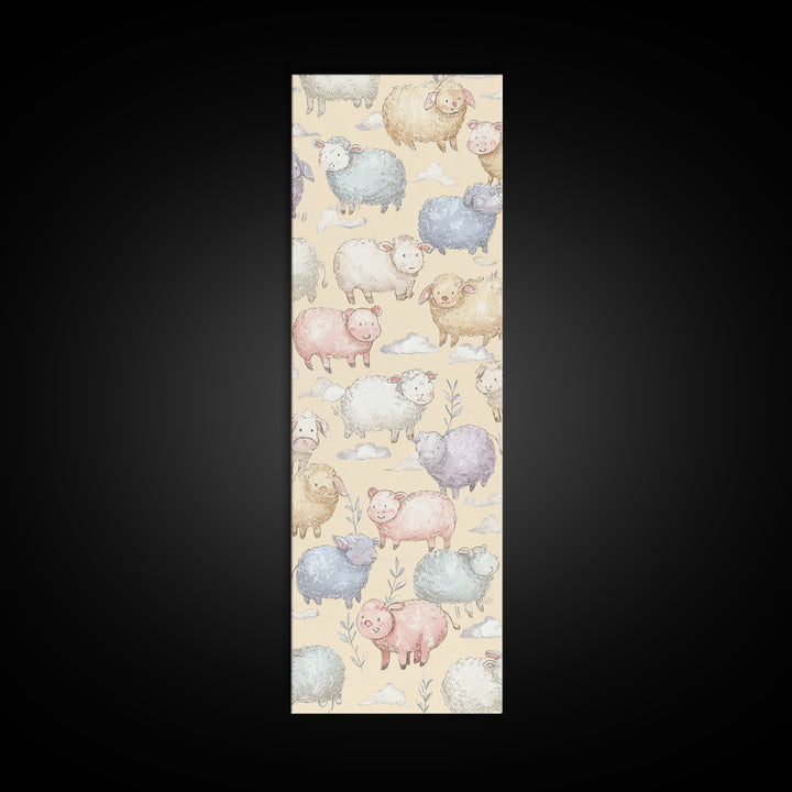 Farm Animals in Soft Watercolor Style Framed Canvas Print, Nursery Decor, Nursery Wall Decal, Oil Painting, Nursery, NDE-1x3-54