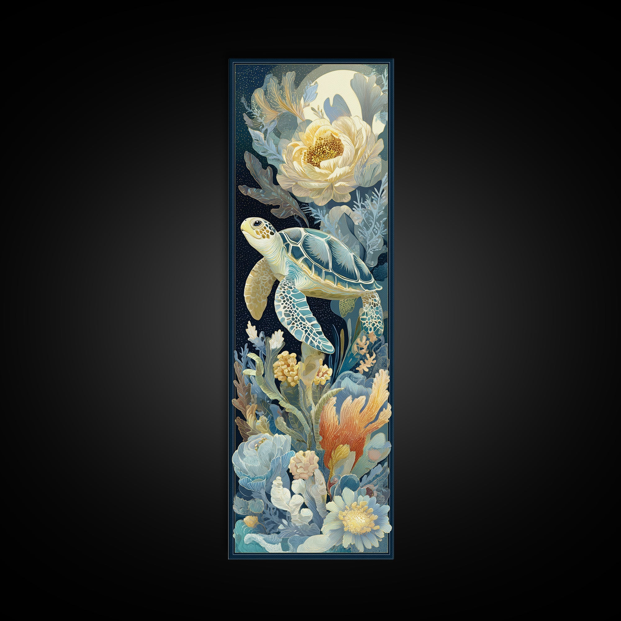 Tiny Turtle with Sea Plants Canvas Print, Nursery Decor, Floral Wallpaper, Oil Painting, Nursery, Fine Art Print, NDE-1x3-55