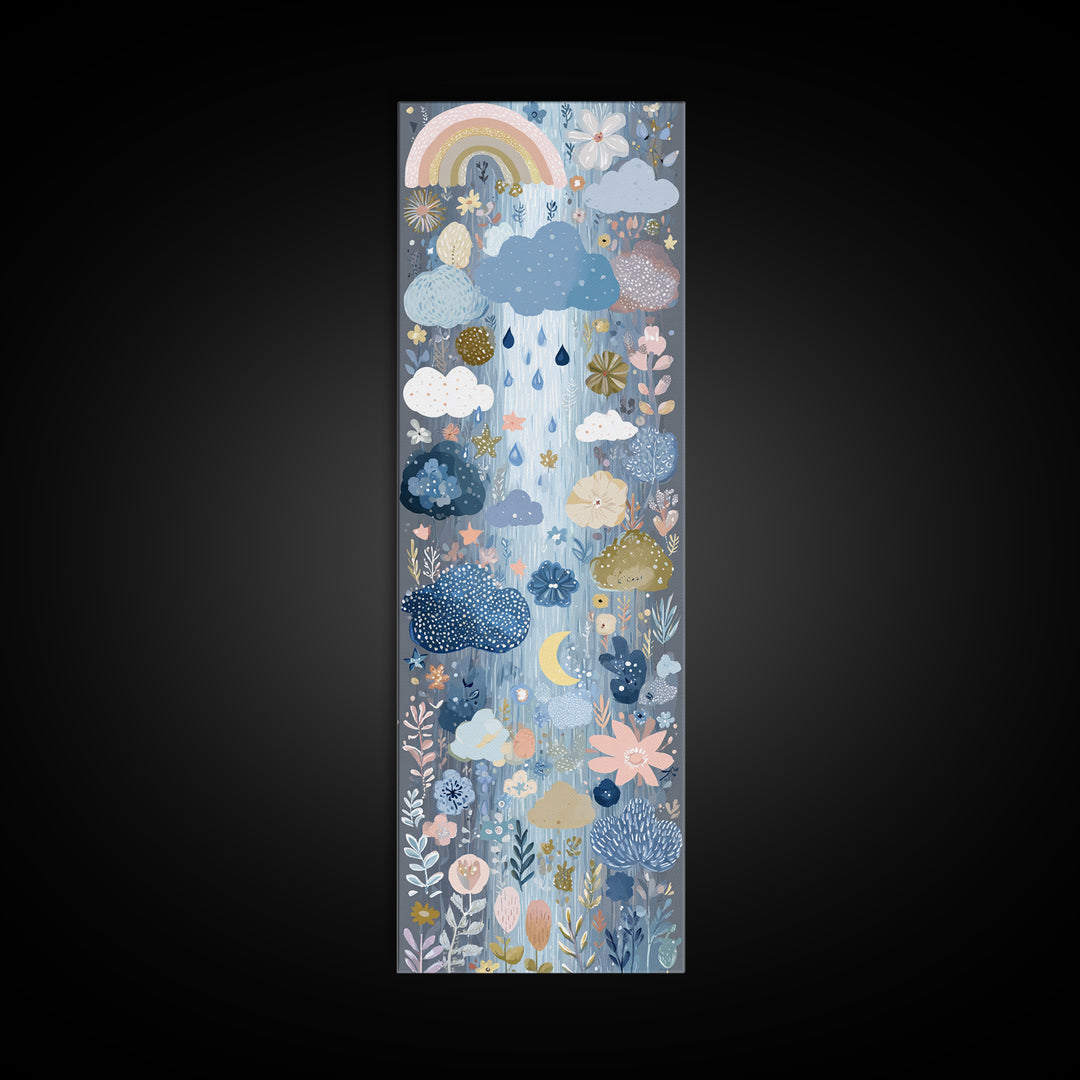 Cloud Rainbow and Raindrop Composition Canvas Print, Nursery Decor, Nursery Prints, Fine Art, Nursery, Nursery Wall Decal, NDE-1x3-56