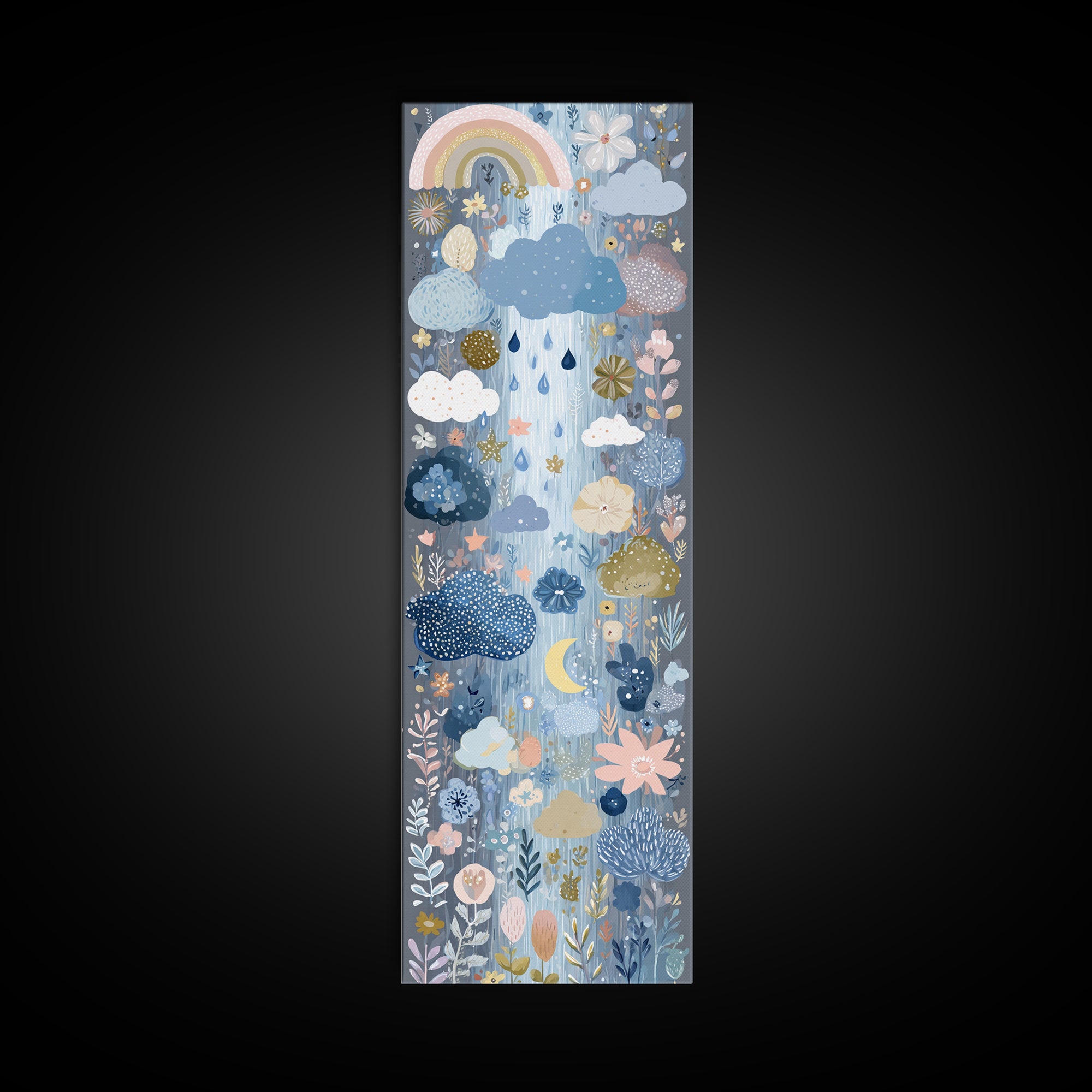 Cloud Rainbow and Raindrop Composition Canvas Print, Nursery Decor, Nursery Prints, Fine Art, Nursery, Nursery Wall Decal, NDE-1x3-56