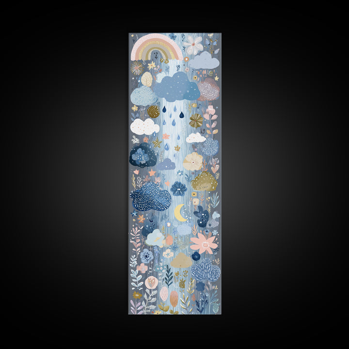 Cloud Rainbow and Raindrop Composition Canvas Print, Nursery Decor, Nursery Prints, Fine Art, Nursery, Nursery Wall Decal, NDE-1x3-56