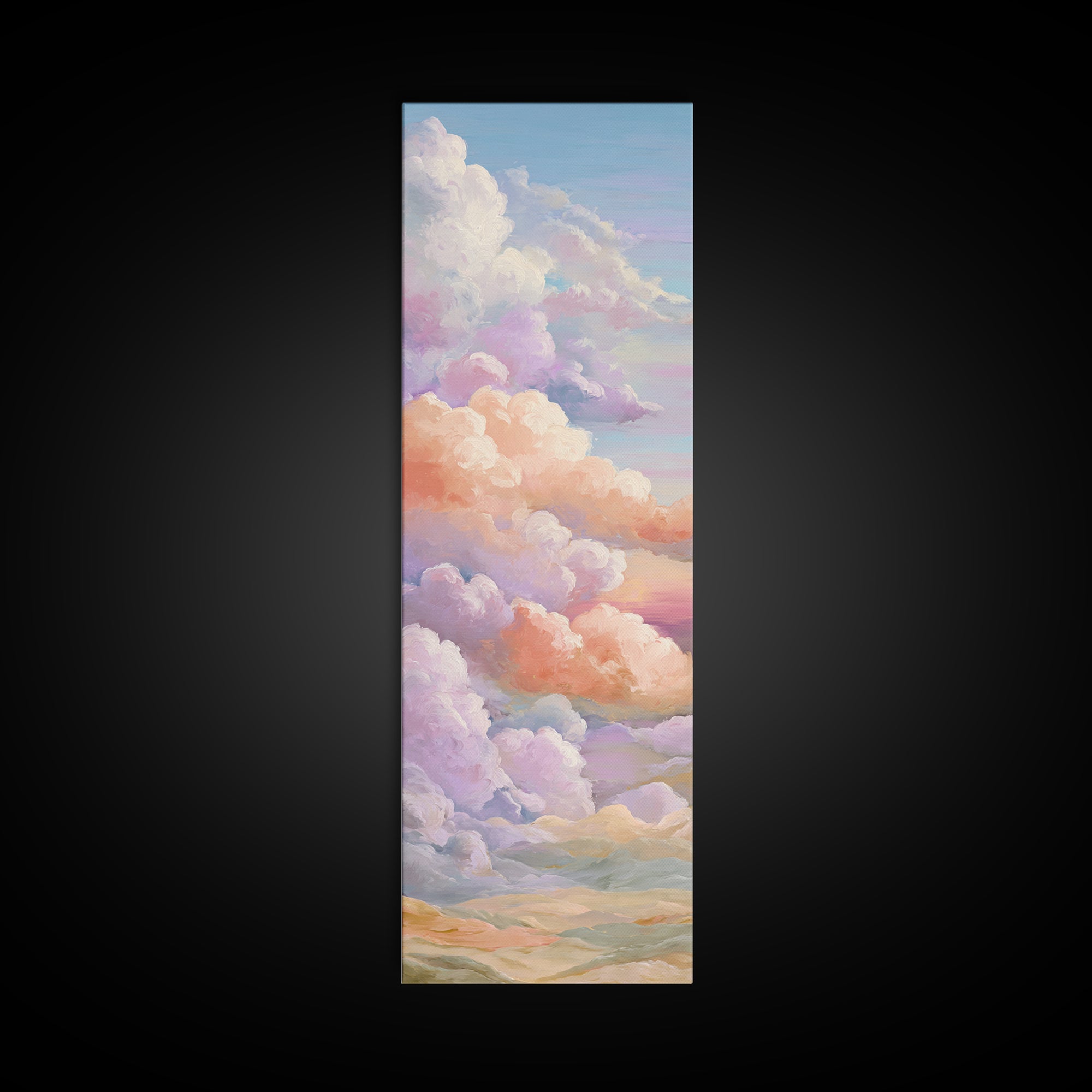 Pastel Rainbow with Soft Cloud Shapes Framed Canvas Print, Nursery Decor, Abstract Art, Nursery, Nursery Prints, NDE-1x3-61