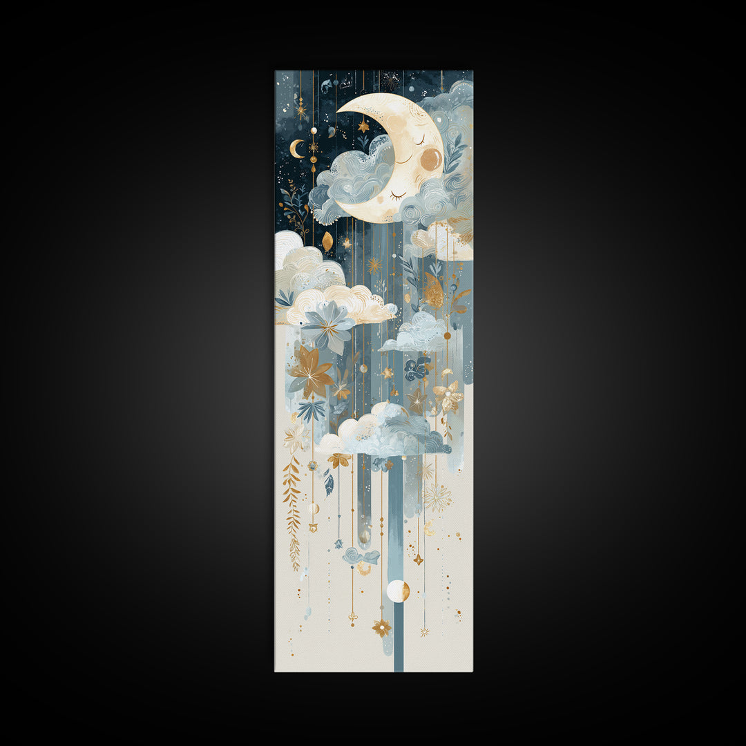Moon Phase Mobile Canvas Print, Nursery Decor, Nursery Wall Decal, Oil Painting, Nursery, Minimalist Decor, Contemporary Art, NDE-1x3-63