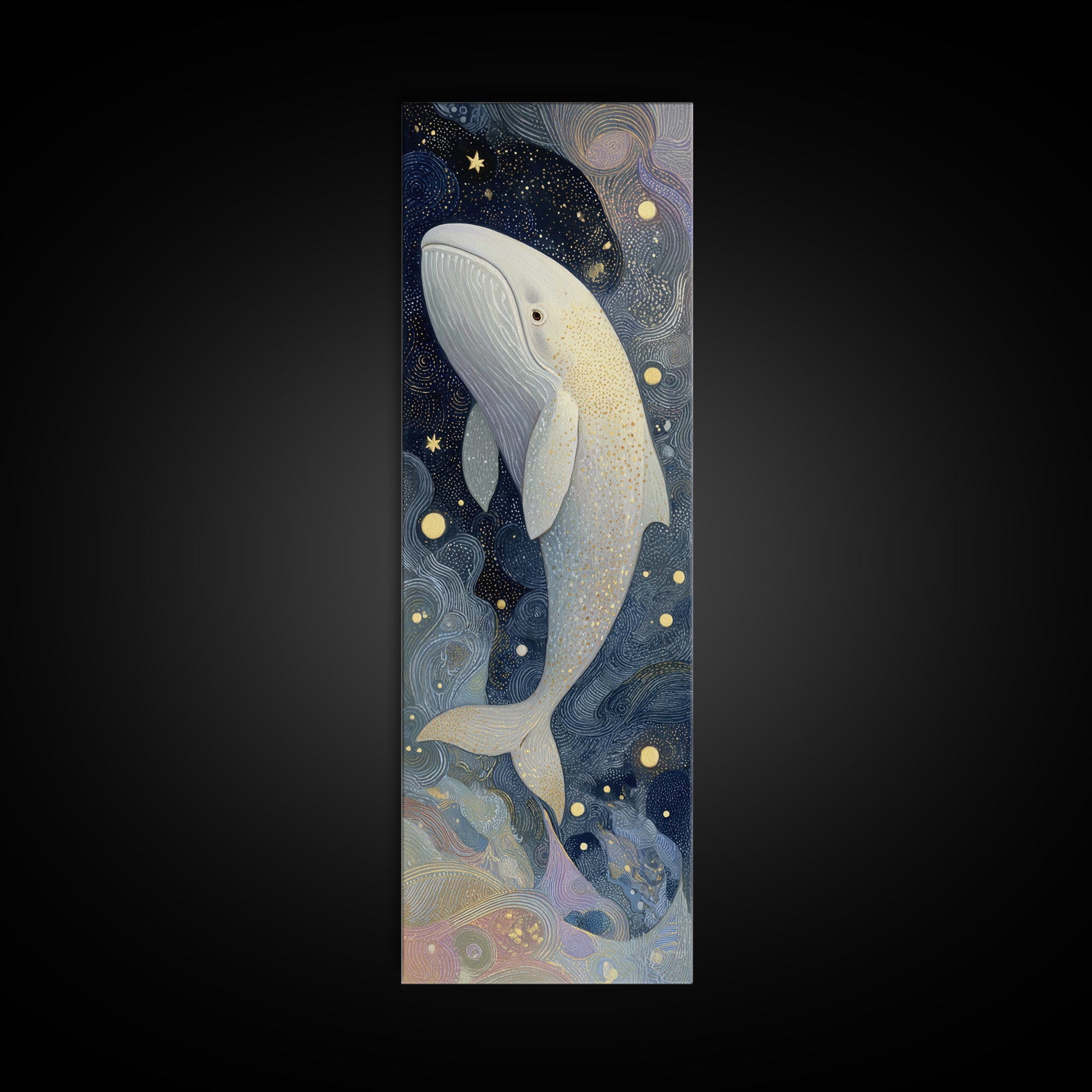 Baby Whale Swimming Through Stars Canvas Print, Nursery Decor, Botanical Wall Art, Nursery, Neutral Decor, Modern Decor, NDE-1x3-68