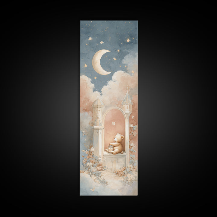 Storybook Bear with Little Lantern Framed Canvas Print, Nursery Decor, Wall Art, Oil Painting, Nursery, Nursery Wall Decor, NDE-1x3-69
