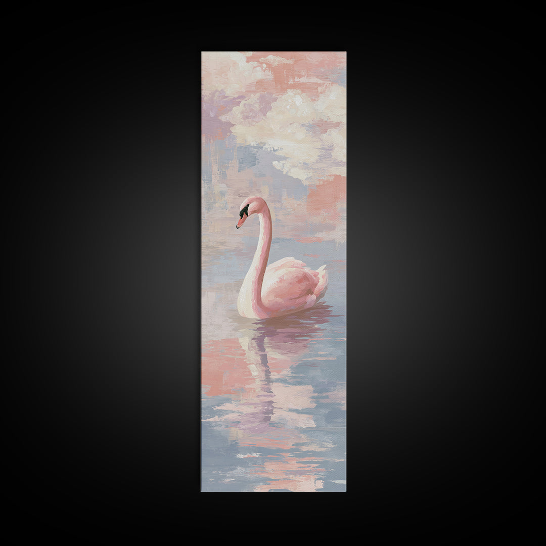 Pink Swan on Calm Pond Canvas Print, Nursery Decor, Nursery Wall Decor, Fine Art, Nursery, Nursery Name Sign, Kids Wall Art, NDE-1x3-73
