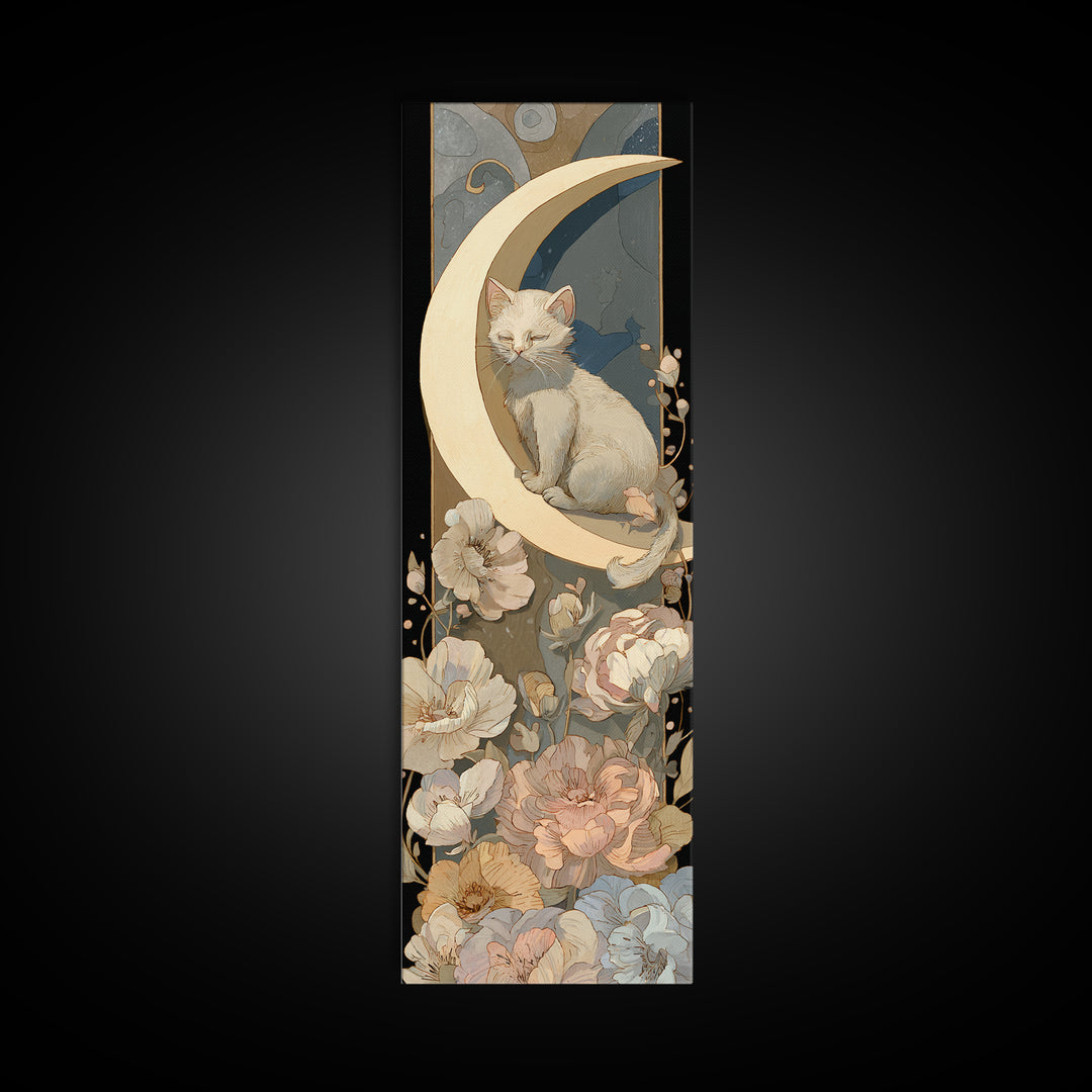 Sleeping Kitten on Crescent Moon Canvas Print, Nursery Decor, Wall Decor, Nursery, Woodland Nursery Decor, Nursery Prints, NDE-1x3-77
