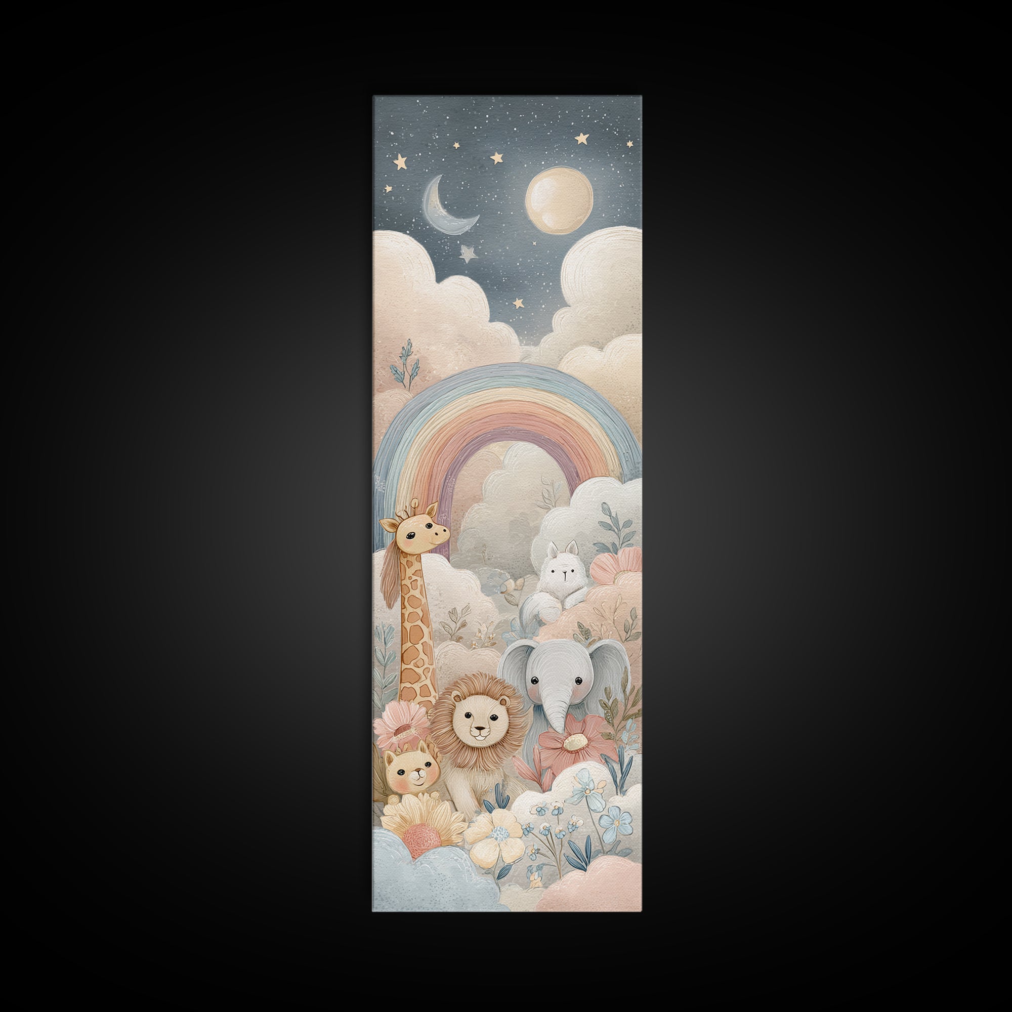 Cloud Rainbow and Raindrop Composition Framed Canvas Print, Nursery Decor, Contemporary Art, Fine Art, Nursery, Wall Decals, NDE-1x3-8