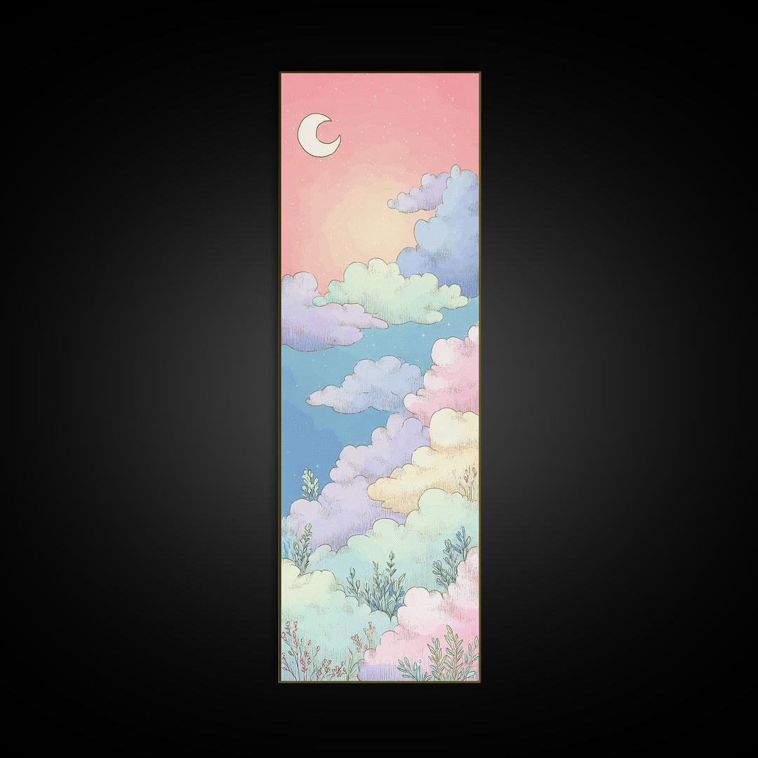 Pastel Rainbow with Soft Cloud Shapes Canvas Print, Nursery Decor, Wall Decal, Abstract Art, Nursery, Wall Light, NDE-1x3-85