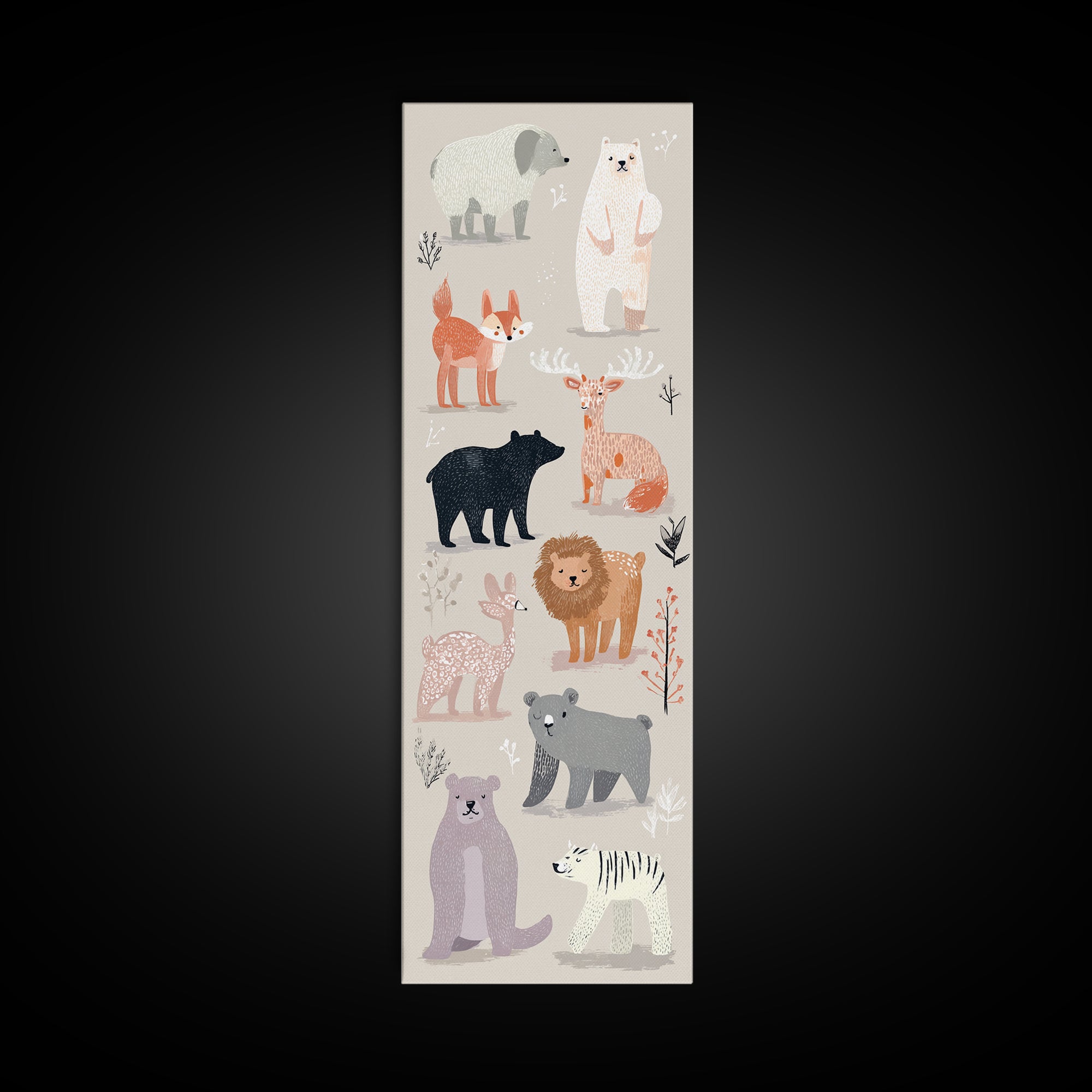 Woodland Animal Parade Canvas Print, Nursery Decor, Contemporary Art, Fine Art, Nursery, Wall Decals, Nursery Wall Decor, NDE-1x3-86