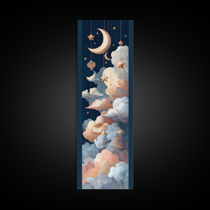 Moon Phase Mobile Framed Canvas Print, Nursery Decor, Statement Artwork, Fine Art, Nursery, Nursery Wall Art, NDE-1x3-87