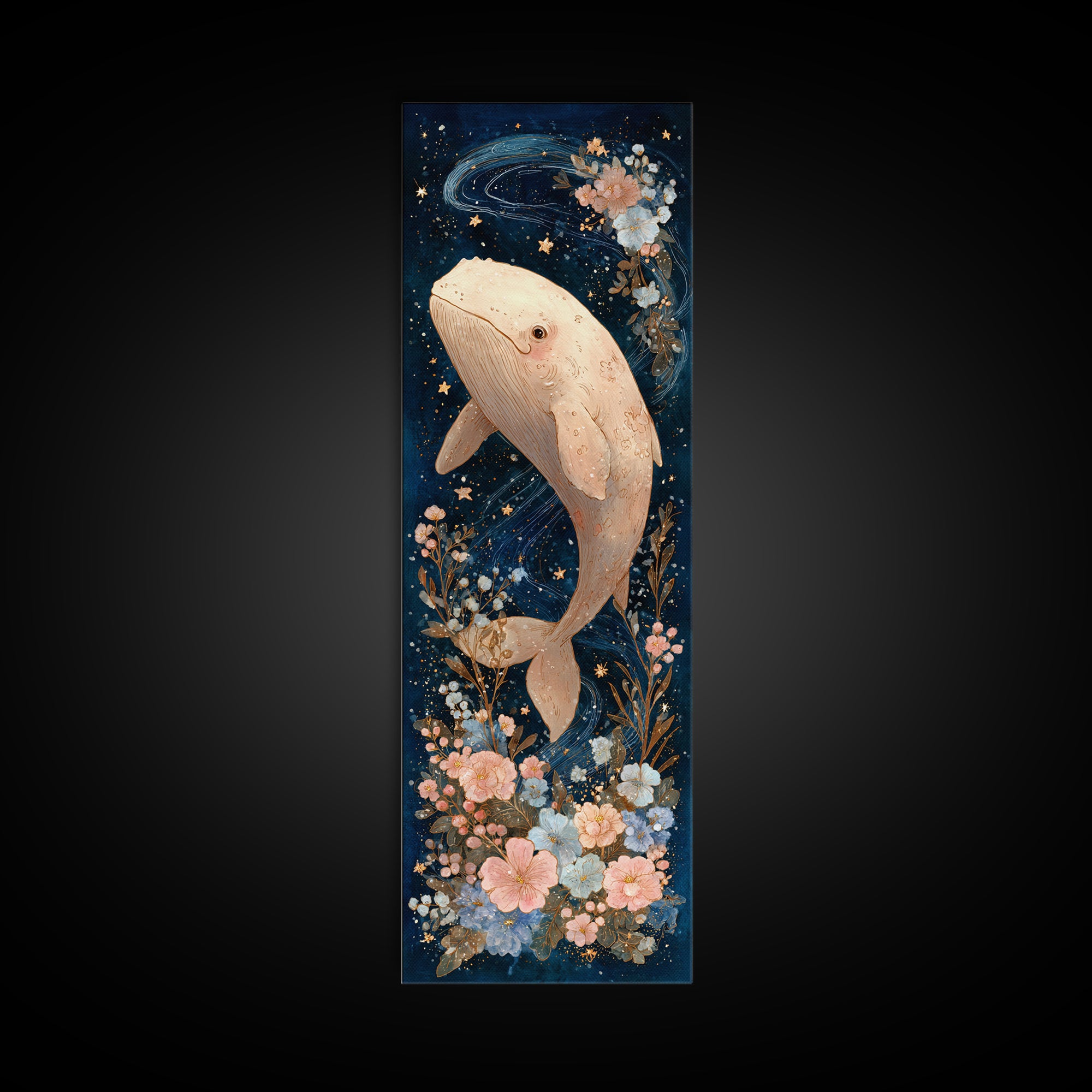Baby Whale Swimming Through Stars Framed Canvas Print, Nursery Decor, Nursery Name Sign, Fine Art, Nursery, Luxury Decor, NDE-1x3-92