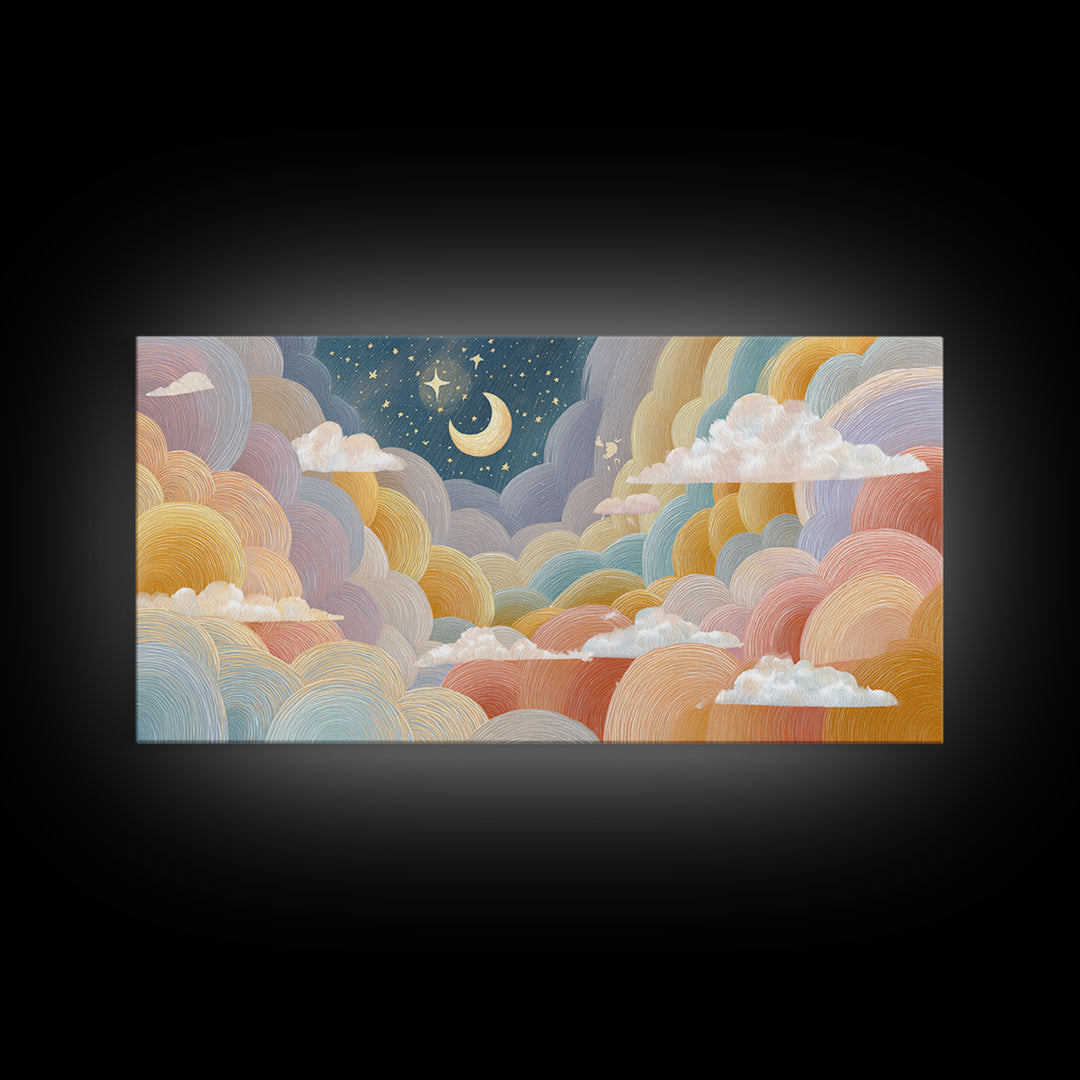 Pastel Rainbow with Soft Cloud Shapes Canvas Print, Nursery Decor, Nursery Wall Art, Fine Art, Nursery, Botanical Wall Art, NDE-2x1-21